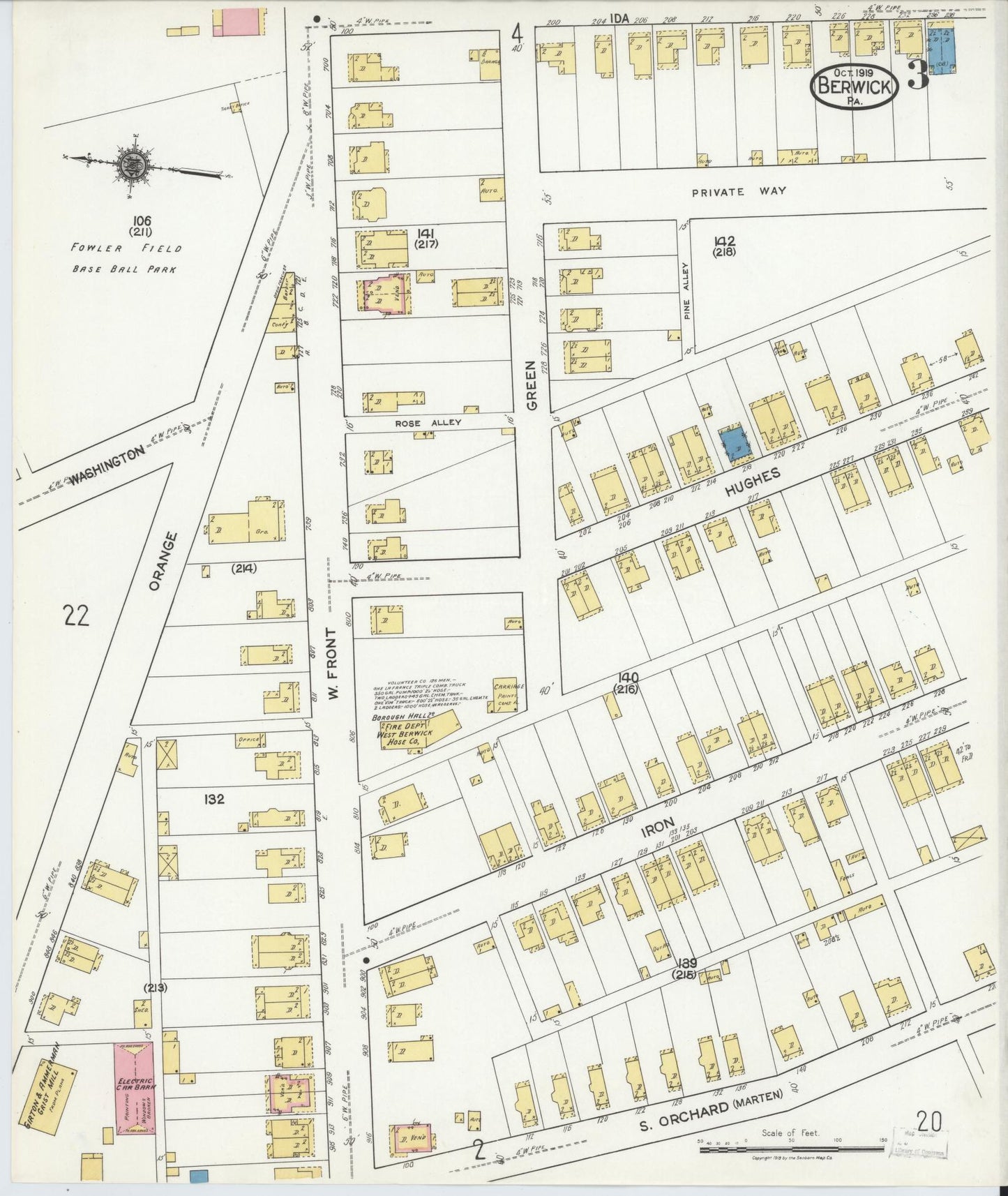 Sanborn Fire Insurance Map from Berwick, Columbia County, Pennsylvania (1918), Sheet #0003 - Historic Sanborn Fire Insurance Map Print, vintage old map wall art, antique decor, genealogy gift, Pennsylvania Pennsylvania map
