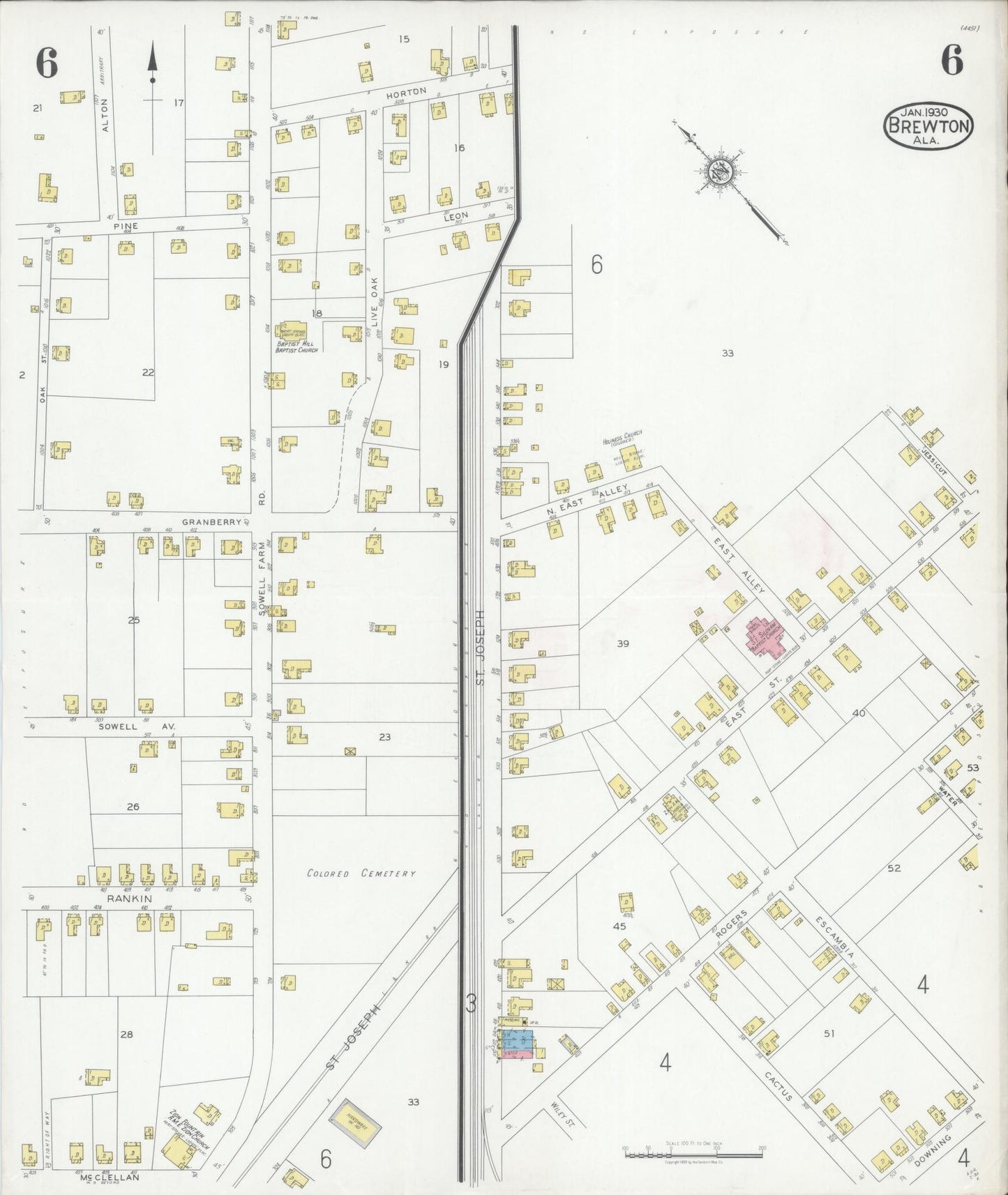 Sanborn Fire Insurance Map from Brewton, Escambia County, Alabama (1930), Sheet #0006 - Complete Map Set gallery image, historic Sanborn map, vintage wall art, Alabama Alabama