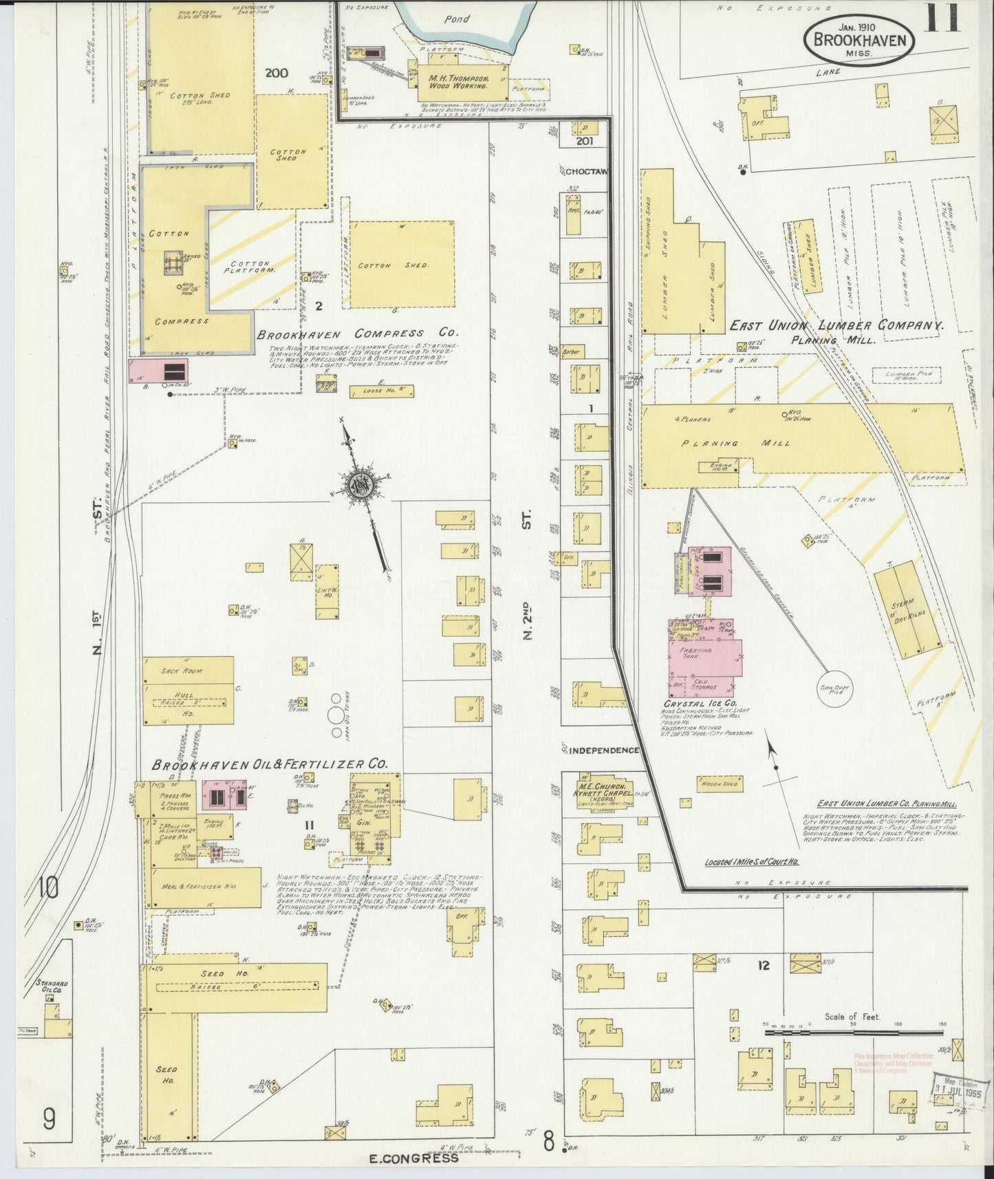 Sanborn Fire Insurance Map from Brookhaven, Lincoln County, Mississippi (1910), Sheet #0011 - Historic Sanborn Fire Insurance Map Print, vintage old map wall art, antique decor, genealogy gift, Mississippi Mississippi map