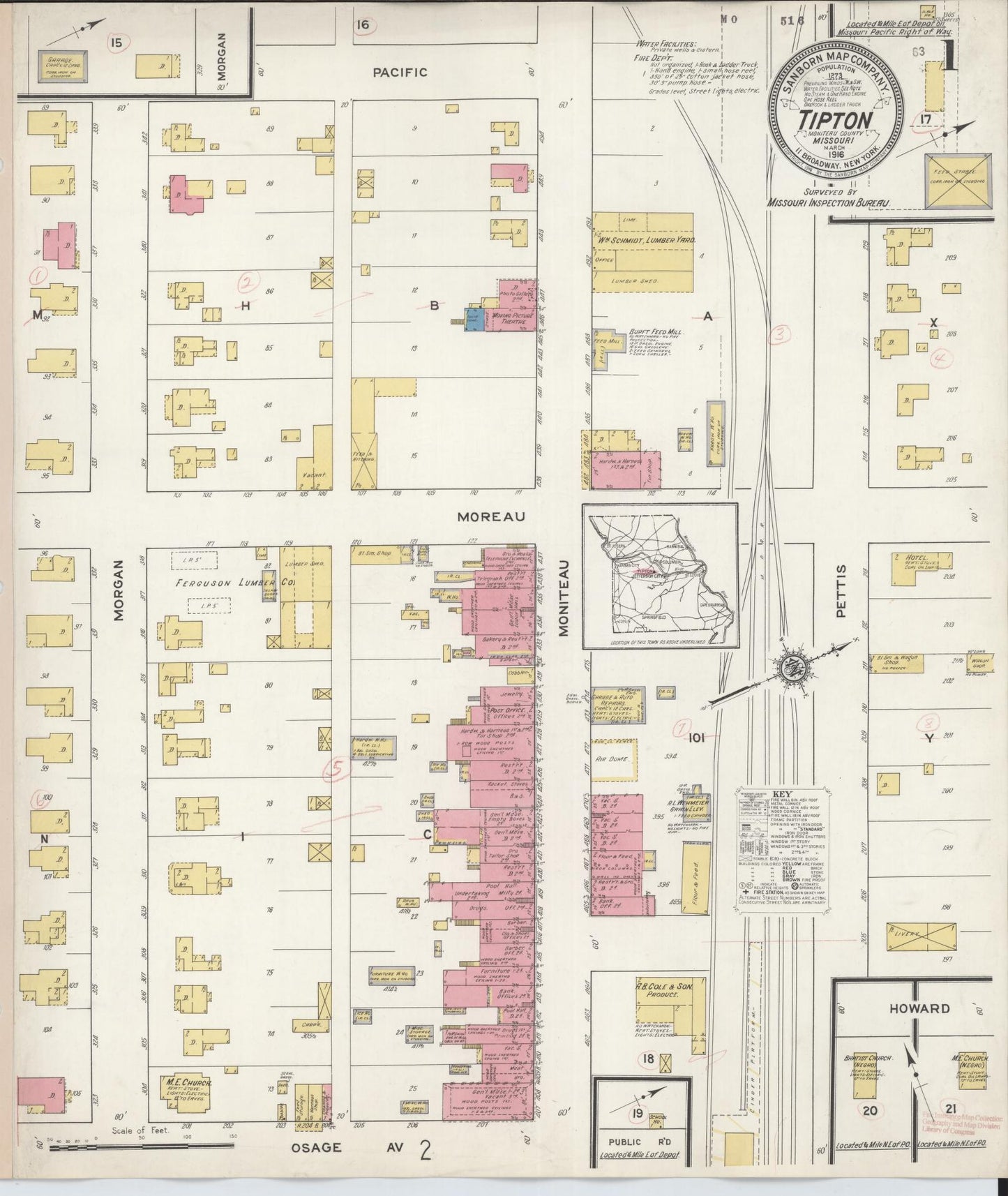 Sanborn Fire Insurance Map from Tipton, Moniteau County, Missouri (1916), Sheet #0001 - Historic Sanborn Fire Insurance Map Print, vintage old map wall art, antique decor, genealogy gift, Missouri Missouri map