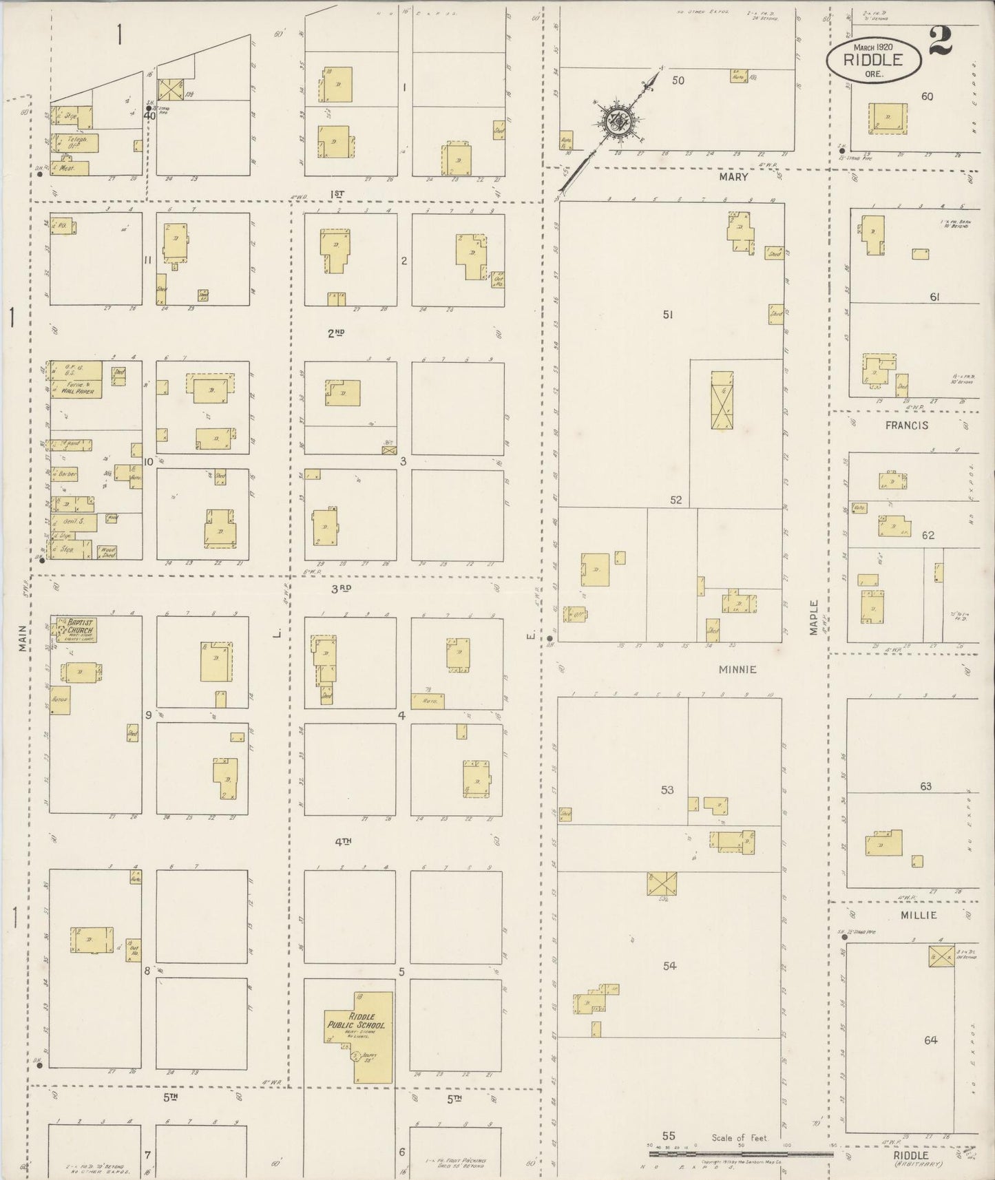 Sanborn Fire Insurance Map from Riddle, Douglas County, Oregon (1920), Sheet #0002 - Complete Map Set gallery image, historic Sanborn map, vintage wall art, Oregon Oregon
