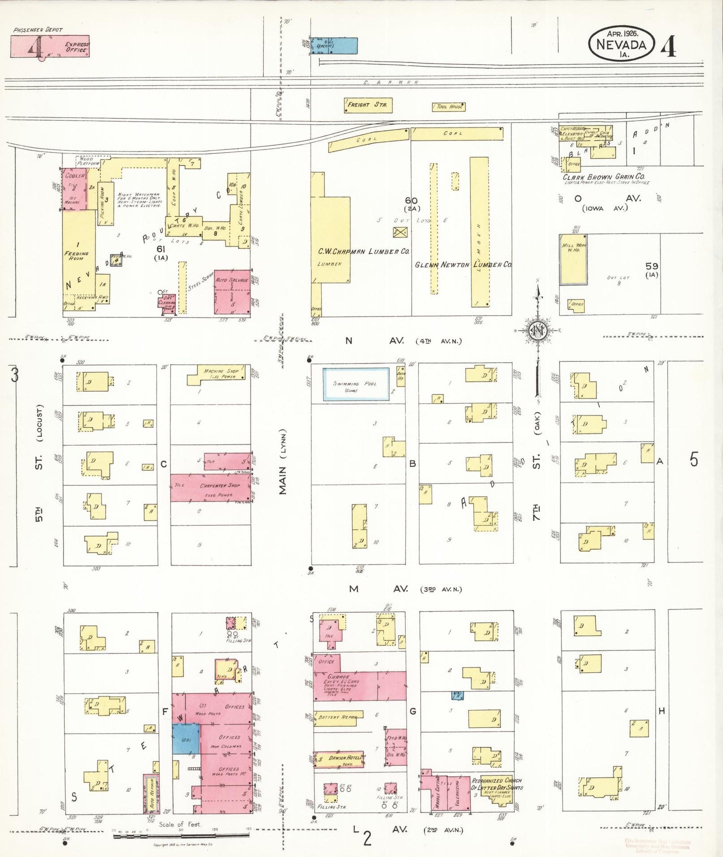 Sanborn Fire Insurance Map from Nevada, Story County, Iowa (1926), Sheet #0004 - Historic Sanborn Fire Insurance Map Print, vintage old map wall art, antique decor, genealogy gift, Nevada Nevada map
