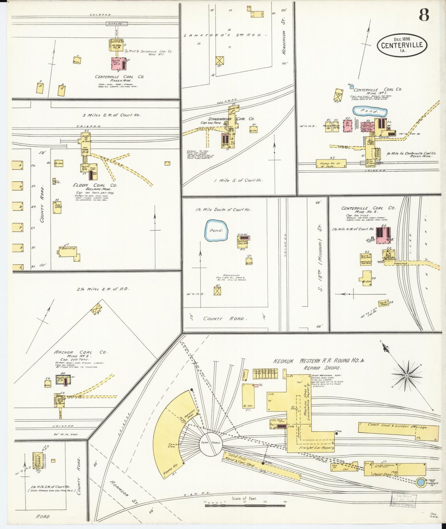 Sanborn Fire Insurance Map from Centerville, Appanoose County, Iowa (1898), Sheet #0008 - Historic Sanborn Fire Insurance Map Print, vintage old map wall art
