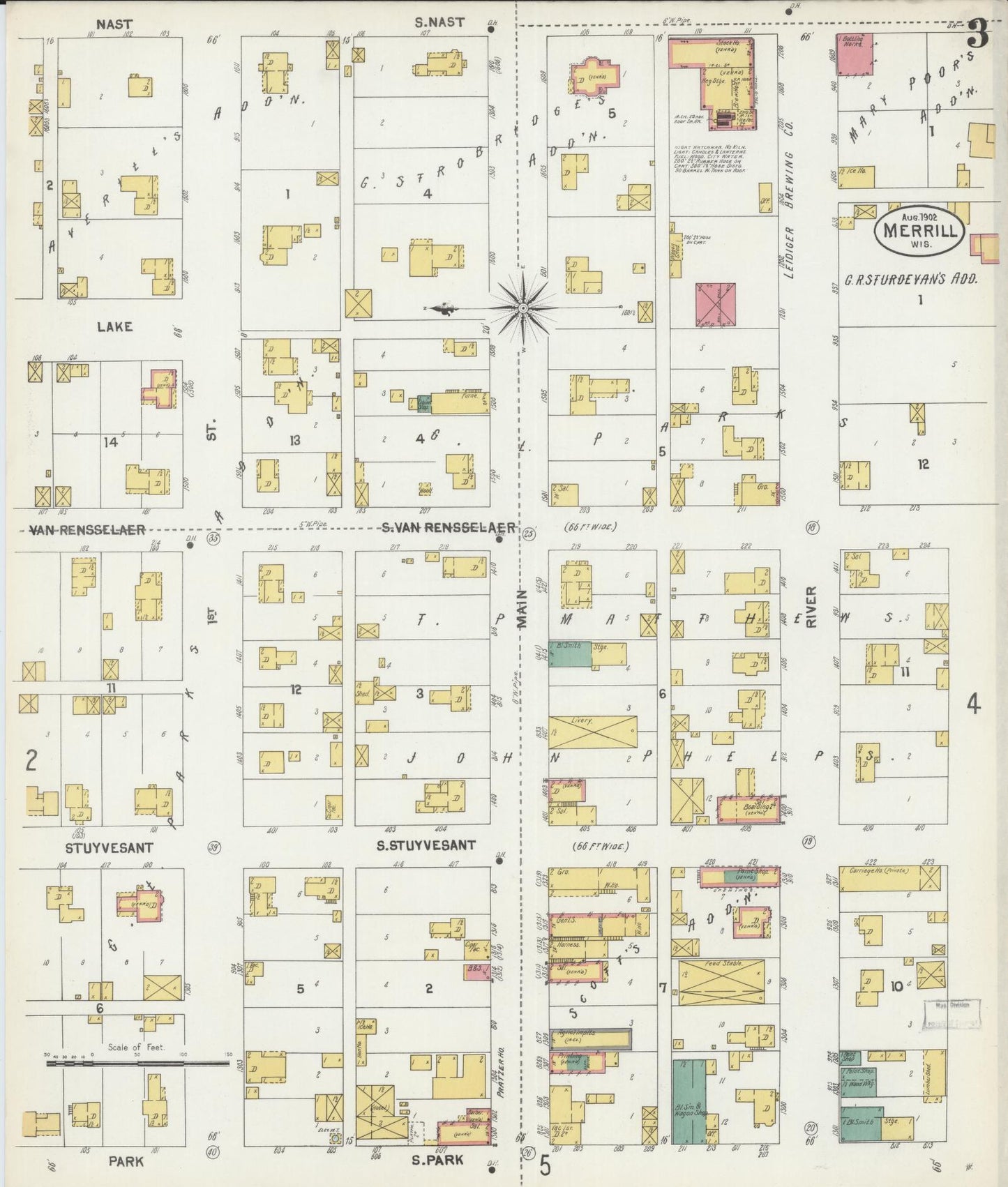 Sanborn Fire Insurance Map from Merrill, Lincoln County, Wisconsin (1902), Sheet #0003 - Historic Sanborn Fire Insurance Map Print, vintage old map wall art, antique decor, genealogy gift, Wisconsin Wisconsin map