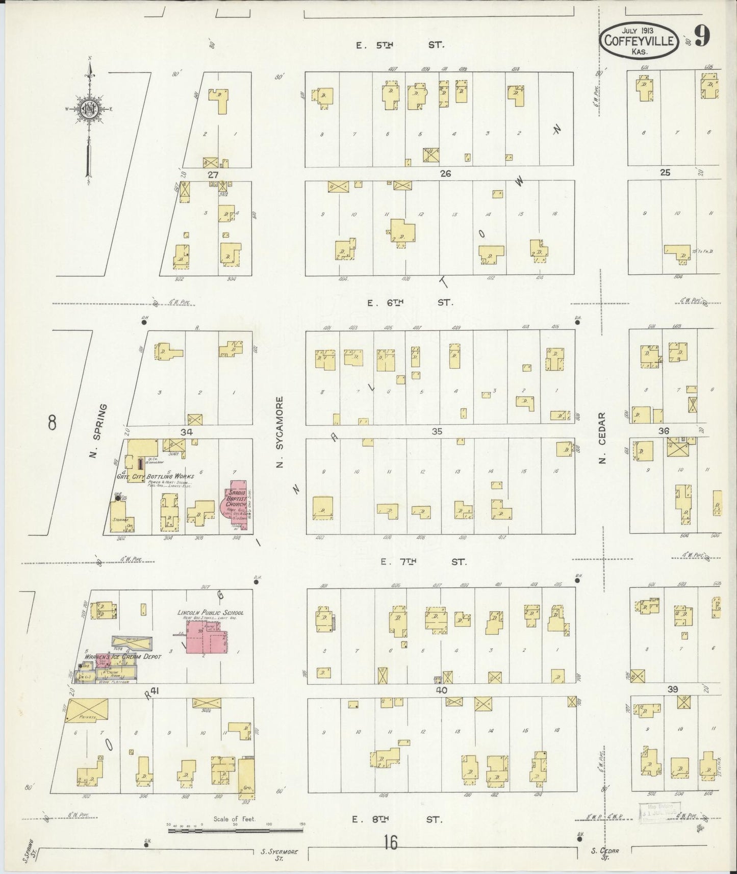 Sanborn Fire Insurance Map from Coffeyville, Montgomery County, Kansas (1913), Sheet #0009 - Historic Sanborn Fire Insurance Map Print, vintage old map wall art, antique decor, genealogy gift, Kansas Kansas map