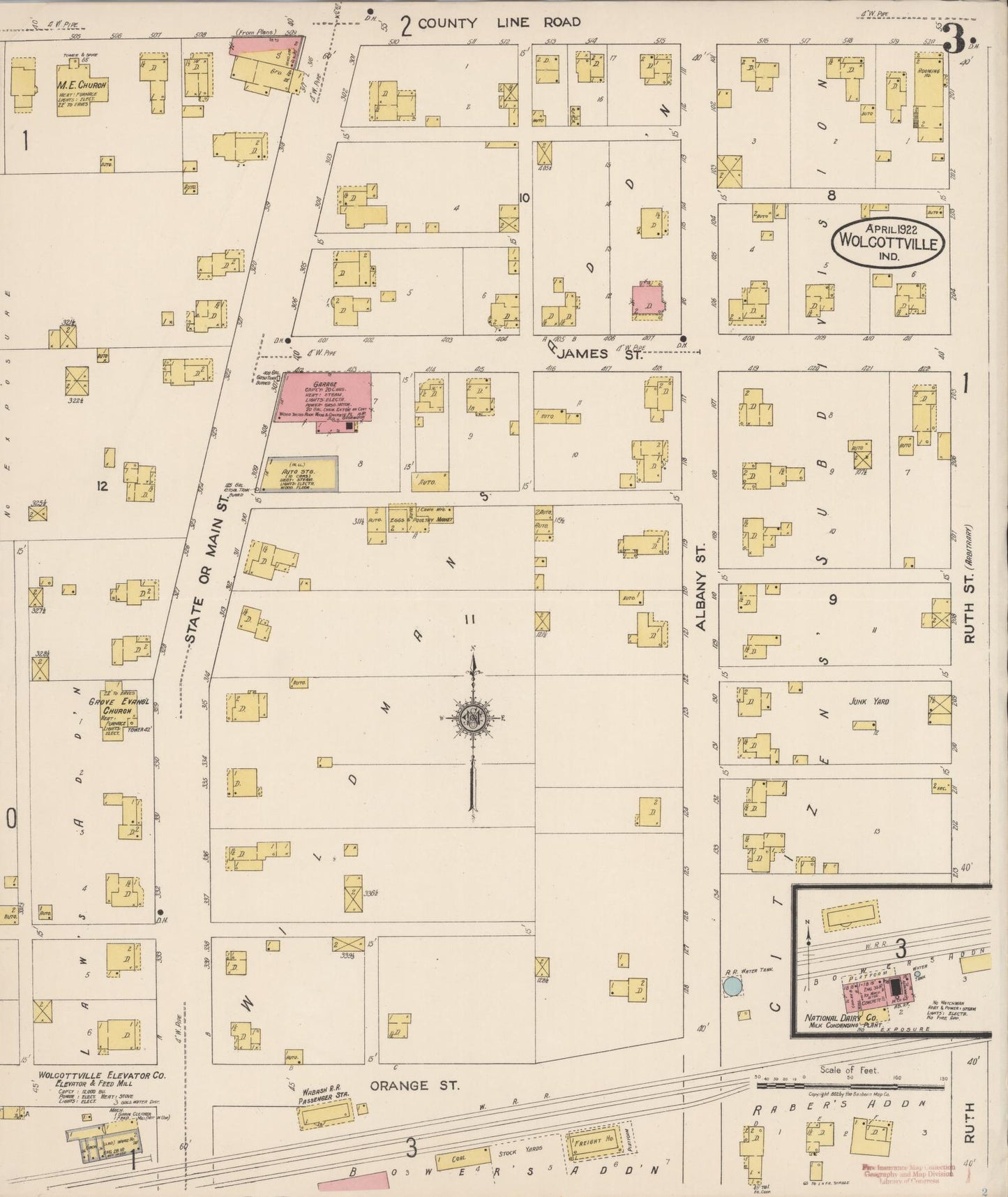 Sanborn Fire Insurance Map from Wolcottville, Noble And LaGrange Counties, Indiana (1922), Sheet #0003 - Complete Map Set gallery image, historic Sanborn map, vintage wall art, Indiana Indiana