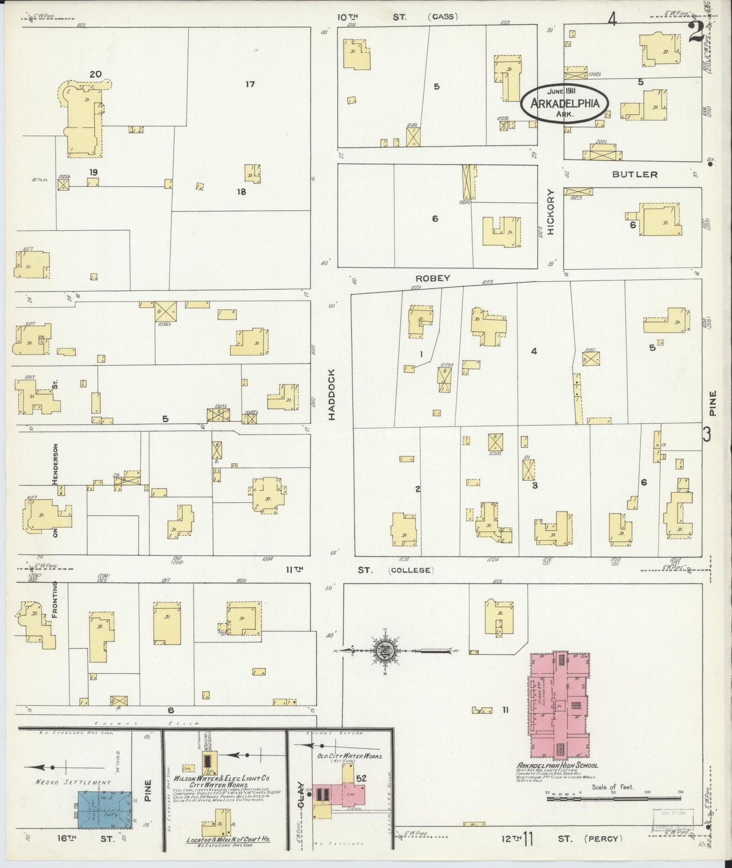 Sanborn Fire Insurance Map from Arkadelphia, Clark County, Arkansas (1911), Sheet #0002 - Historic Sanborn Fire Insurance Map Print, vintage old map wall art, antique decor, genealogy gift, Arkansas Arkansas map