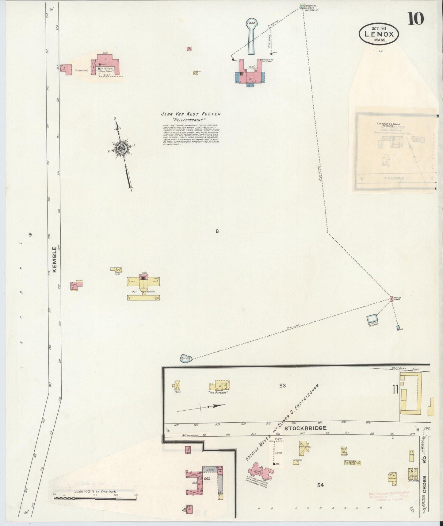 Sanborn Fire Insurance Map from Lenox, Berkshire County, Massachusetts (1939), Sheet #0010 - Historic Sanborn Fire Insurance Map Print, vintage old map wall art, antique decor, genealogy gift, Massachusetts Massachusetts map