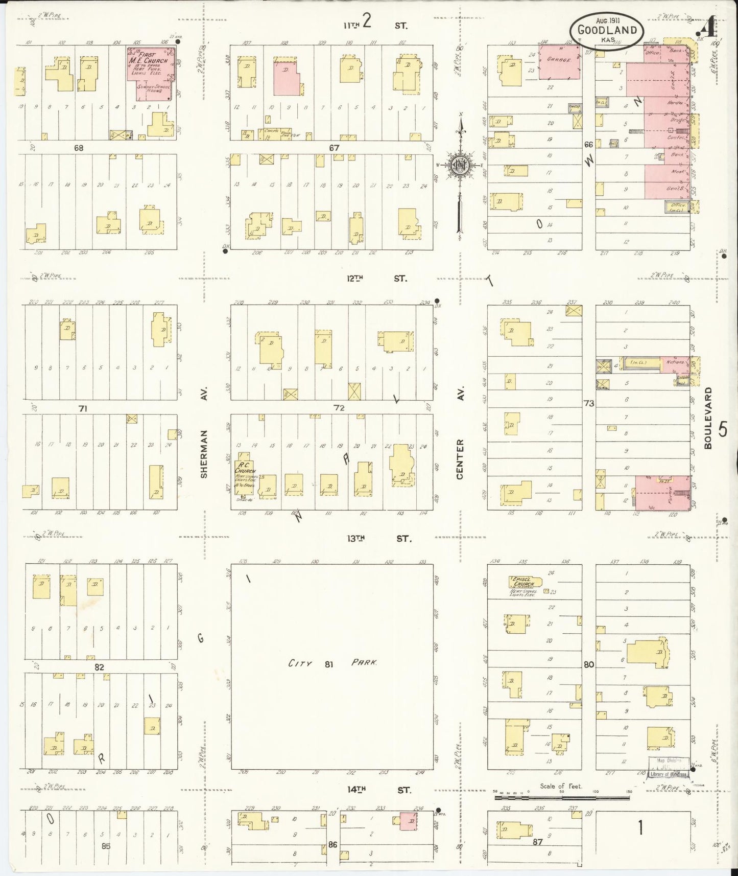 Sanborn Fire Insurance Map from Goodland, Sherman County, Kansas (1911), Sheet #0004 - Historic Sanborn Fire Insurance Map Print, vintage old map wall art, antique decor, genealogy gift, Kansas Kansas map
