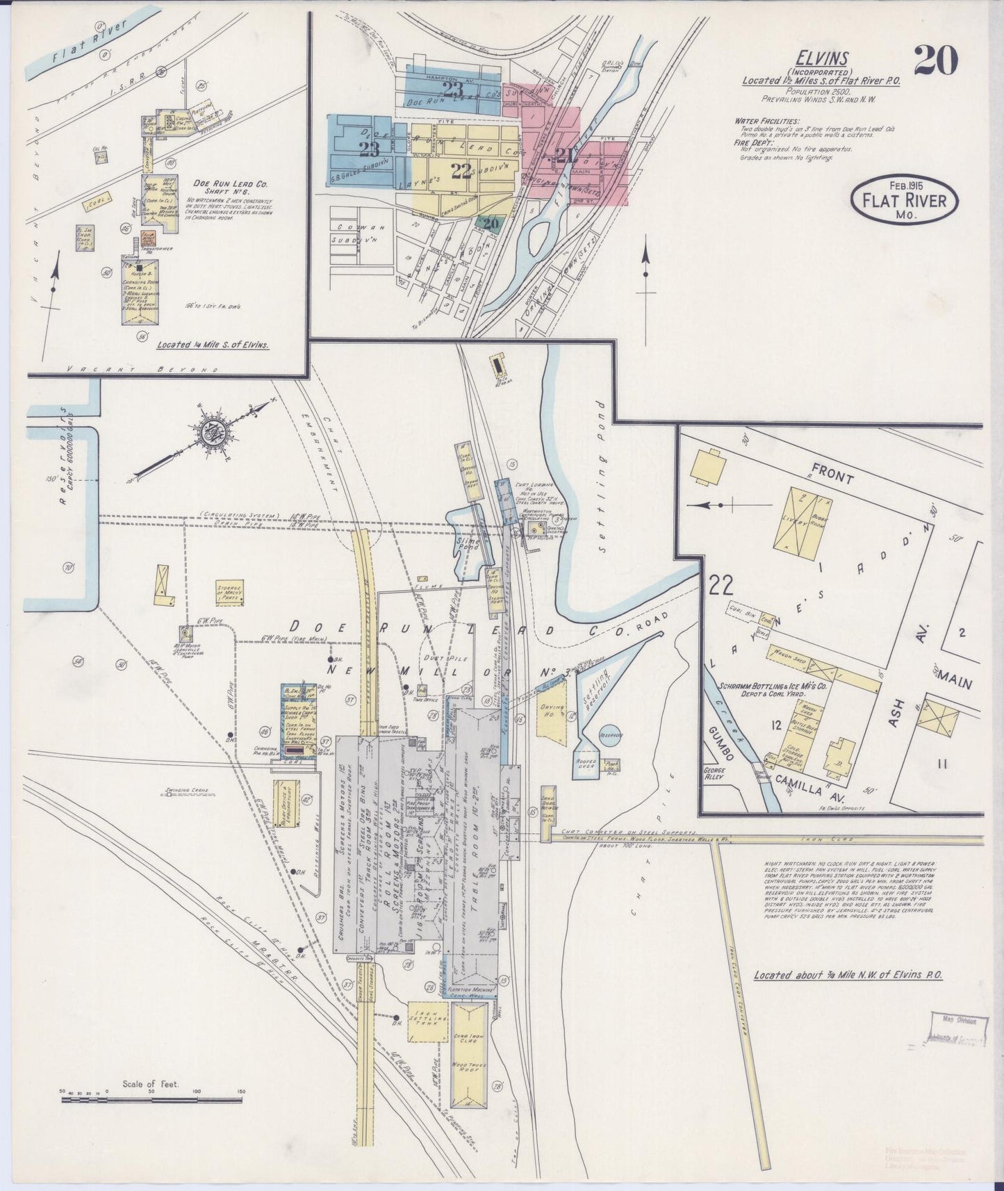 Sanborn Fire Insurance Map from Flat River, Saint Francois County, Missouri (1915), Sheet #0020 - Historic Sanborn Fire Insurance Map Print, vintage old map wall art, antique decor, genealogy gift, Missouri Missouri map