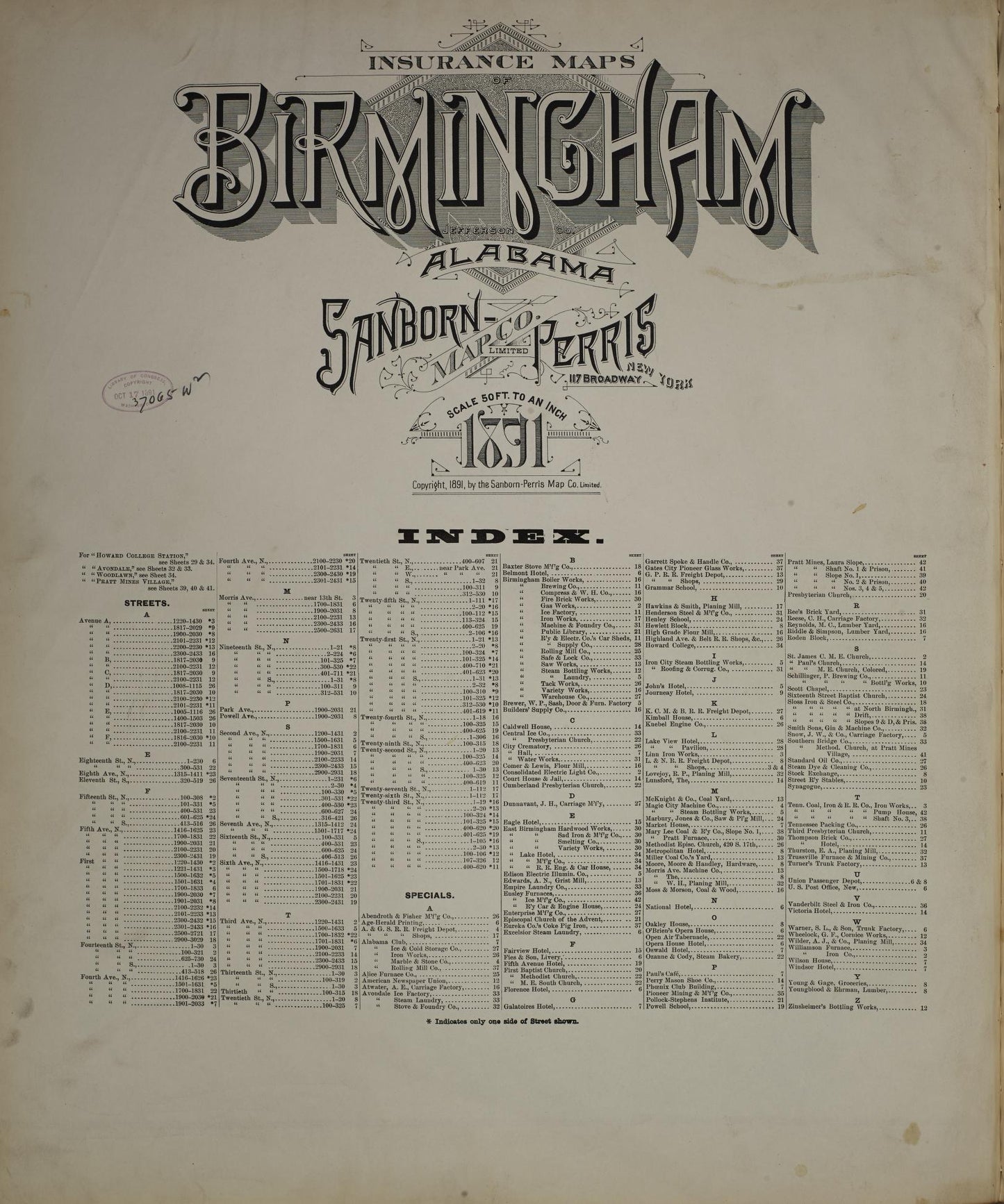Sanborn Fire Insurance Map from Birmingham, Jefferson County, Alabama. (1891) – Historic Sanborn Fire Insurance Map Print