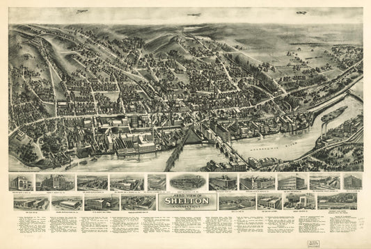 Aero view of Shelton, Connecticut 1919. (1919) – Historic Bird’s-Eye View Panorama Print