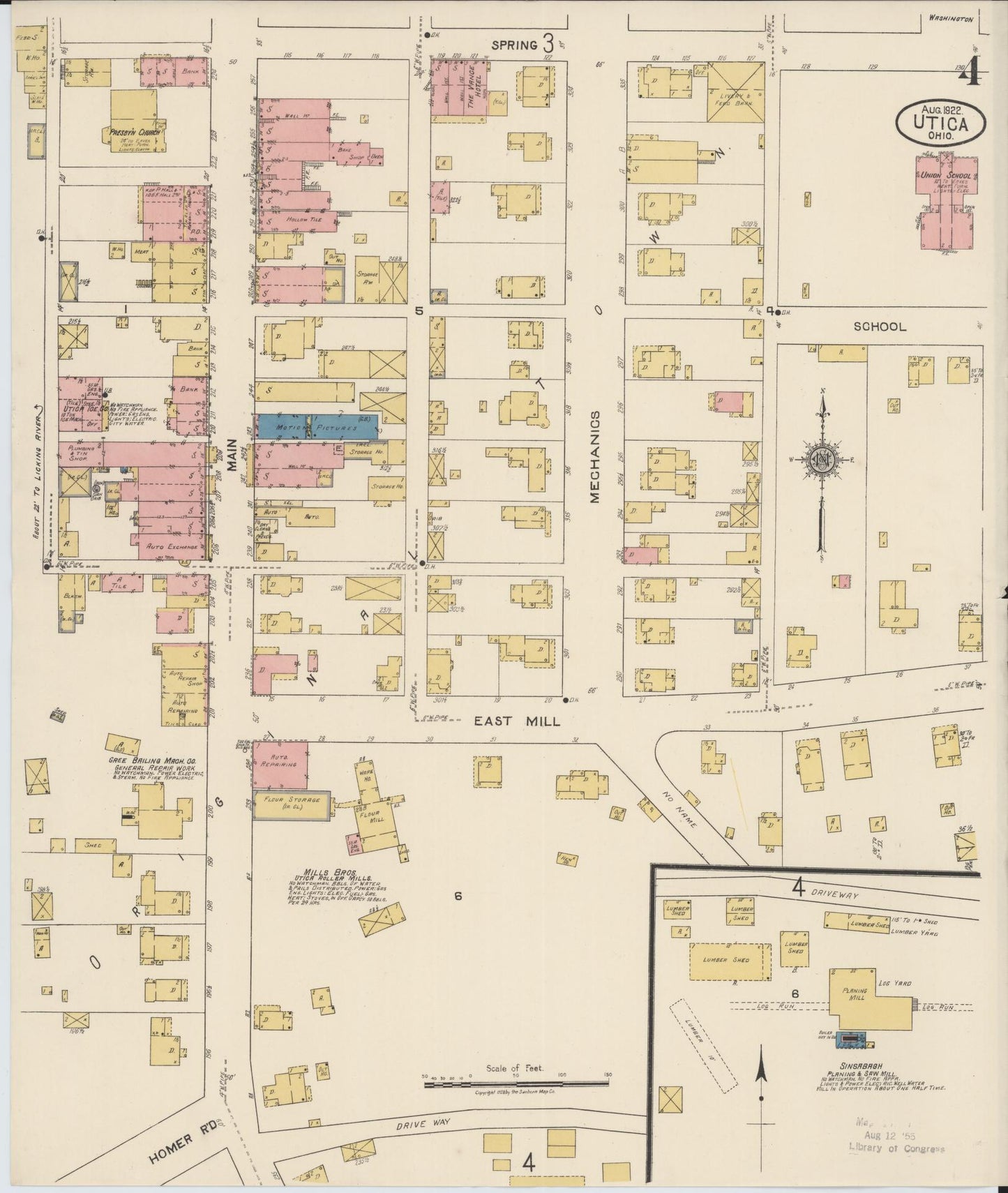 Sanborn Fire Insurance Map from Utica, Licking County, Ohio (1922), Sheet #0004 - Historic Sanborn Fire Insurance Map Print, vintage old map wall art, antique decor, genealogy gift, Ohio Ohio map