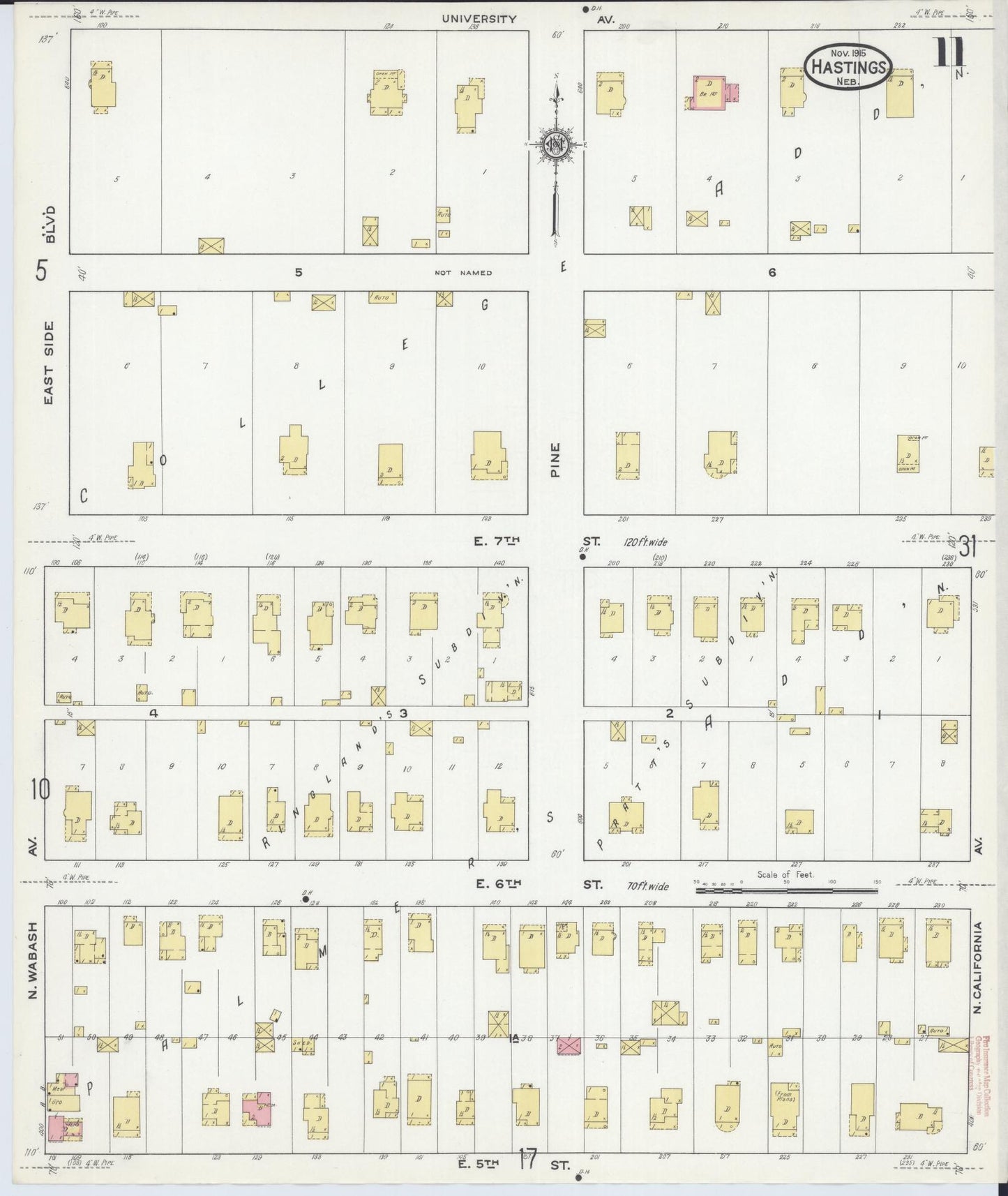 Sanborn Fire Insurance Map from Hastings, Adams County, Nebraska (1915), Sheet #0011 - Historic Sanborn Fire Insurance Map Print, vintage old map wall art, antique decor, genealogy gift, Nebraska Nebraska map