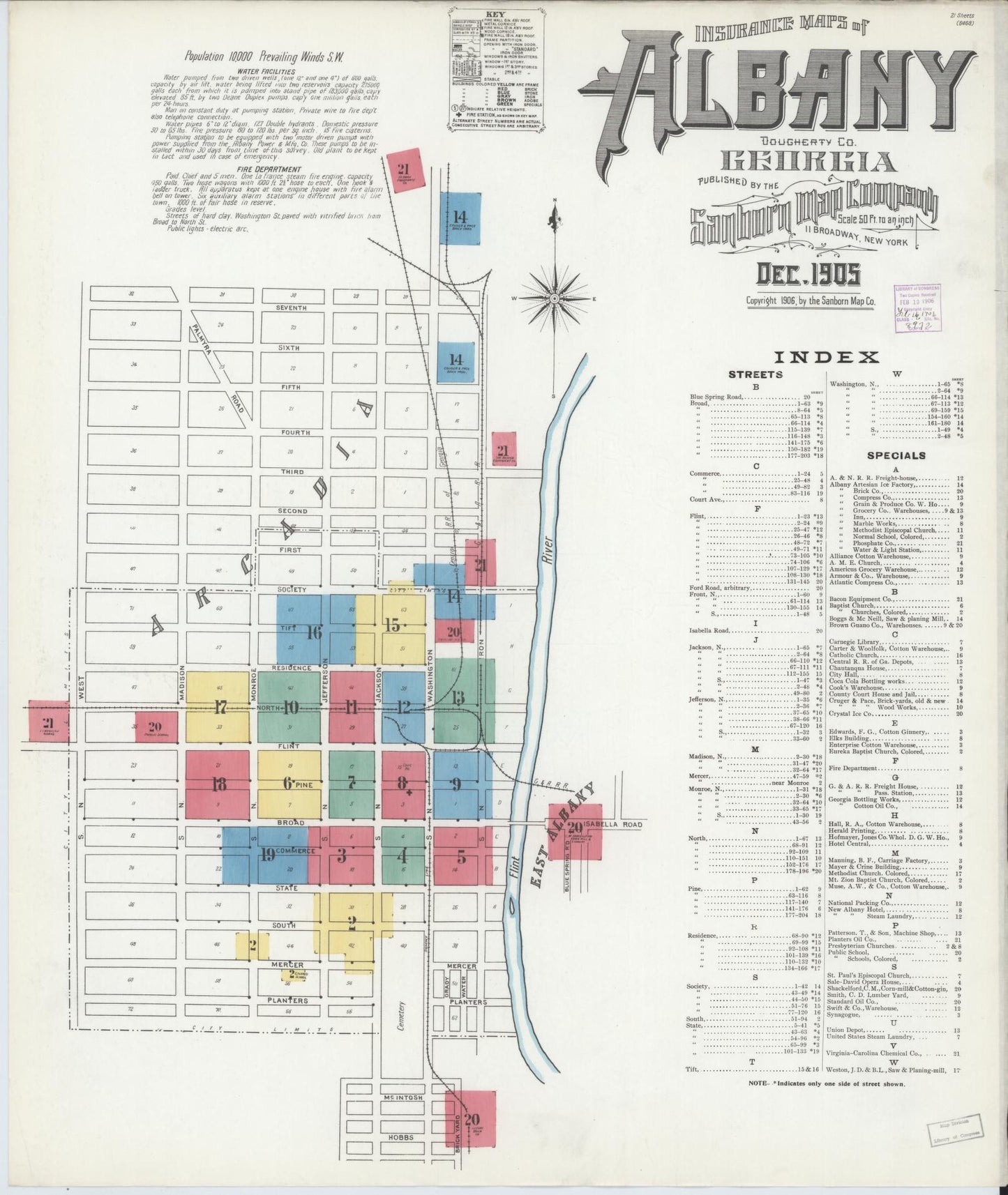 Sanborn Fire Insurance Map from Albany, Dougherty County, Georgia (1905), Sheet #0001 - Historic Sanborn Fire Insurance Map Print, vintage old map wall art, antique decor, genealogy gift, Georgia Georgia map