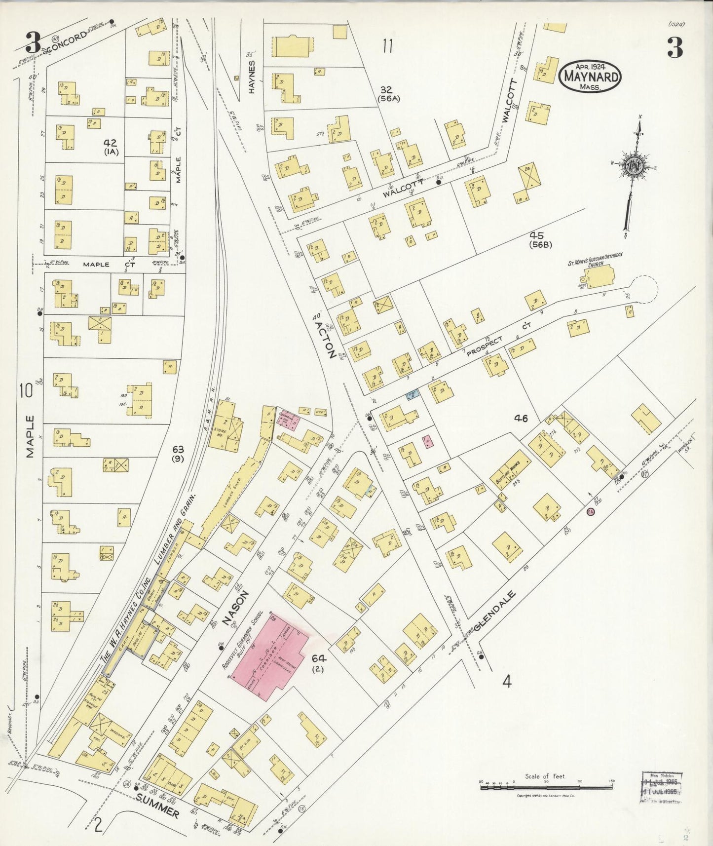 Sanborn Fire Insurance Map from Maynard, Middlesex County, Massachusetts (1924), Sheet #0003 - Historic Sanborn Fire Insurance Map Print, vintage old map wall art, antique decor, genealogy gift, Massachusetts Massachusetts map