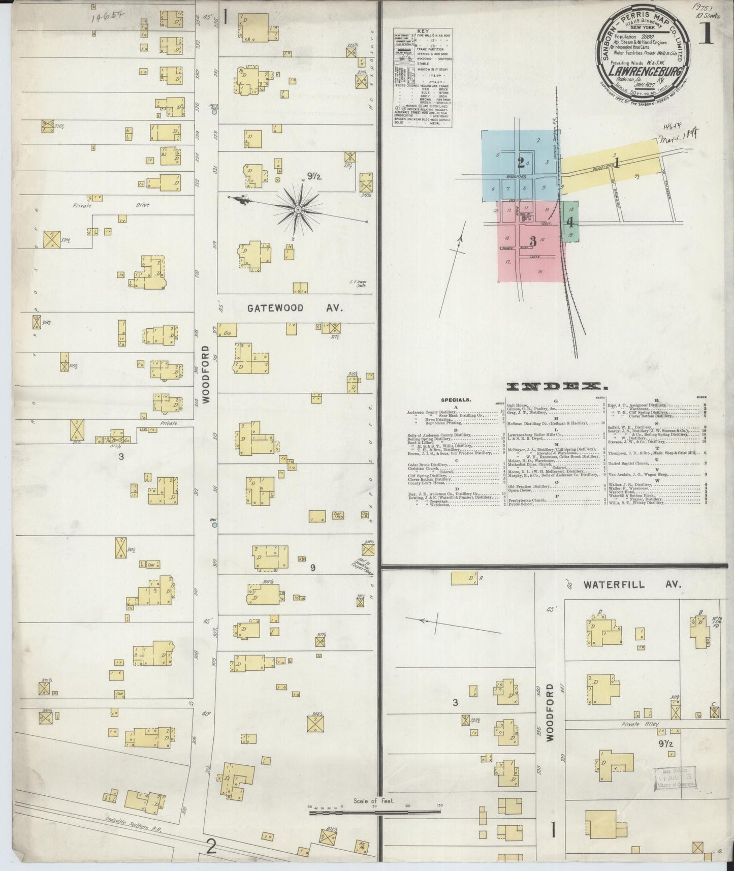 Sanborn Fire Insurance Map from Lawrenceburg, Anderson County, Kentucky (1897), Sheet #0001 - Historic Sanborn Fire Insurance Map Print, vintage old map wall art, antique decor, genealogy gift, Kentucky Kentucky map