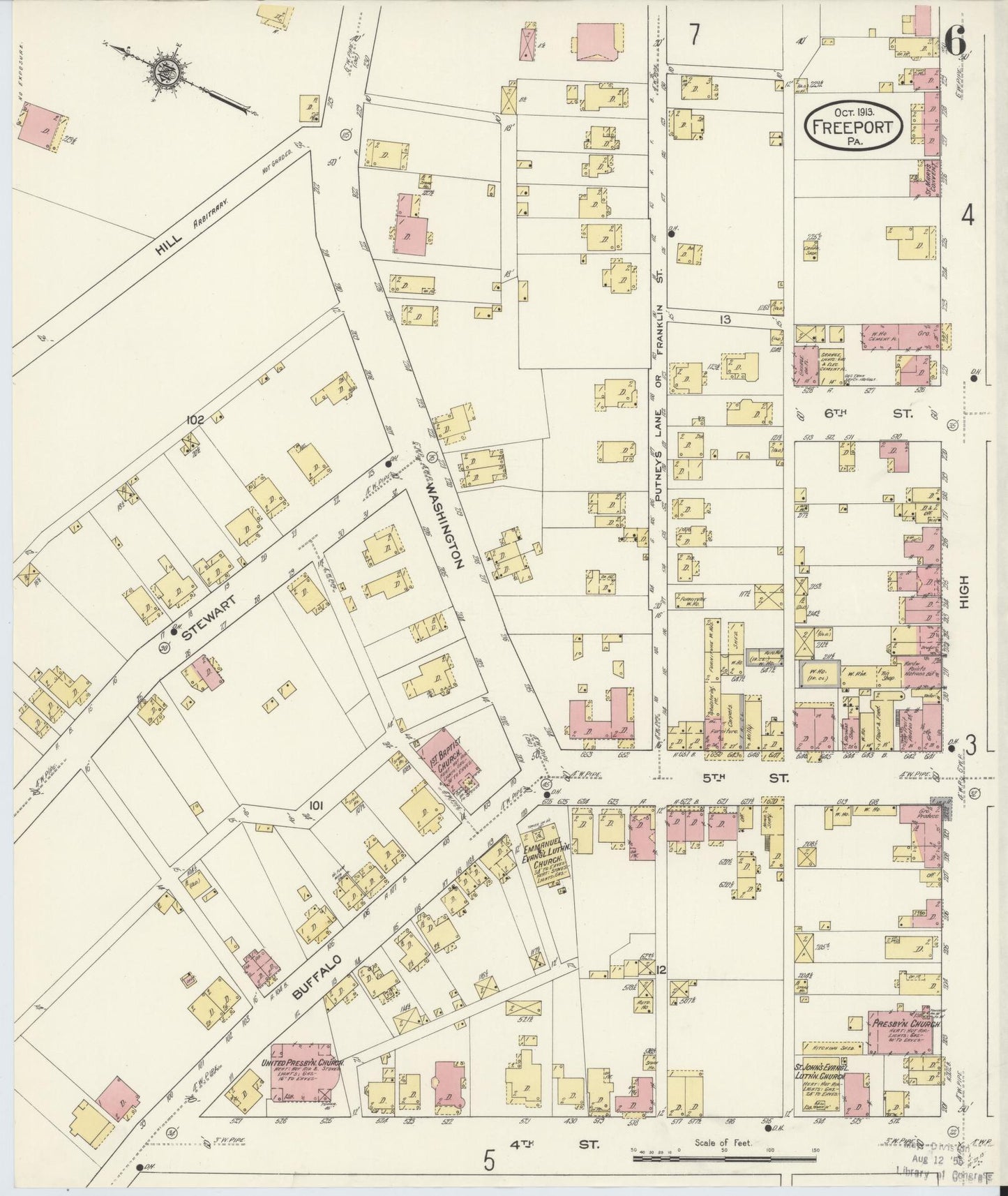Sanborn Fire Insurance Map from Freeport, Armstrong County, Pennsylvania (1913), Sheet #0006 - Historic Sanborn Fire Insurance Map Print, vintage old map wall art, antique decor, genealogy gift, Pennsylvania Pennsylvania map