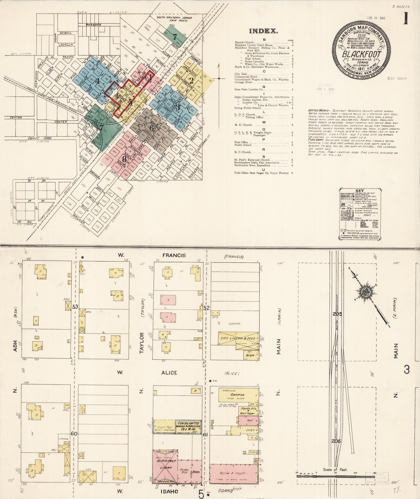 Sanborn Fire Insurance Map from Blackfoot, Bingham County, Idaho. (1911) – Historic Sanborn Fire Insurance Map Print