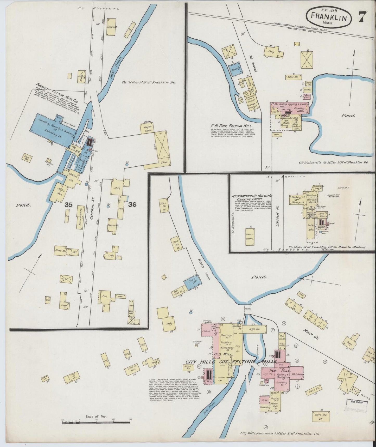 Sanborn Fire Insurance Map from Franklin, Norfolk County, Massachusetts (1889), Sheet #0007 - Complete Map Set gallery image, historic Sanborn map, vintage wall art, Massachusetts Massachusetts