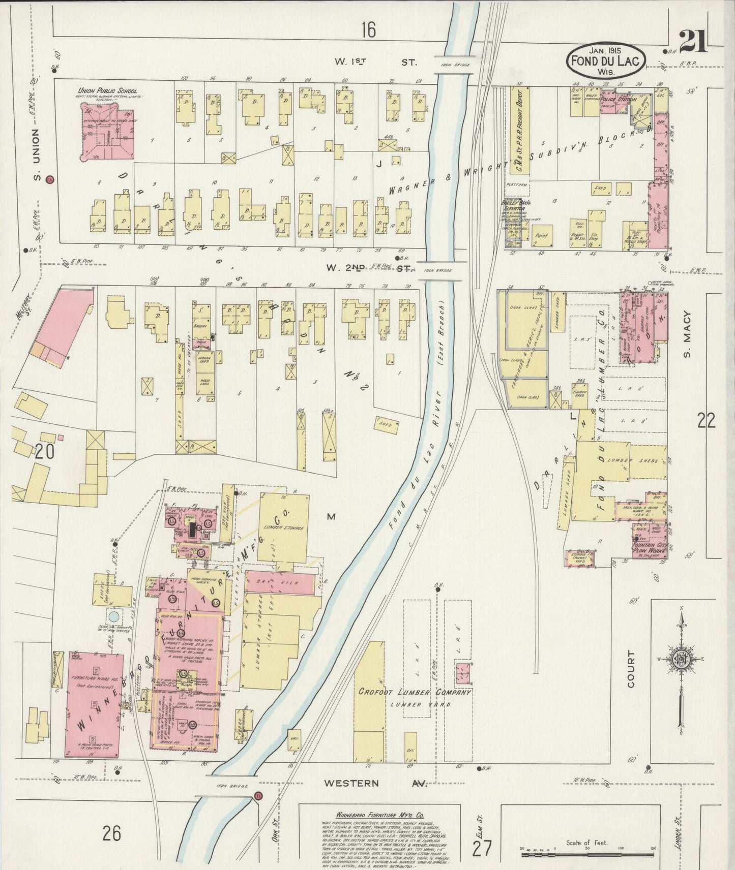 Sanborn Fire Insurance Map from Fond du Lac, Fond du Lac County, Wisconsin (1915), Sheet #0021 - Historic Sanborn Fire Insurance Map Print, vintage old map wall art, antique decor, genealogy gift, Wisconsin Wisconsin map