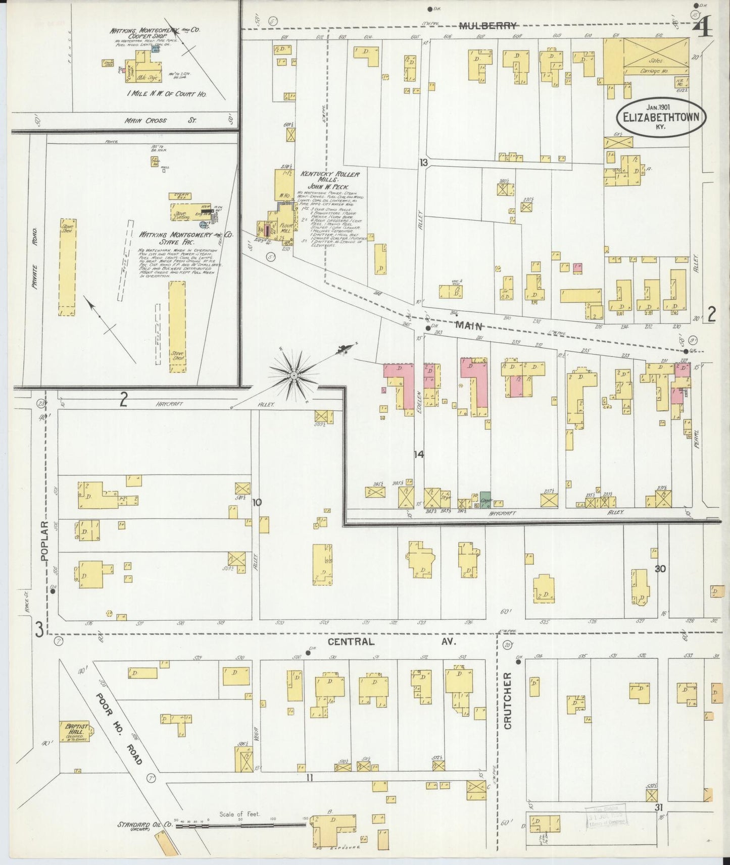 Sanborn Fire Insurance Map from Elizabethtown, Hardin County, Kentucky (1901), Sheet #0004 - Historic Sanborn Fire Insurance Map Print, vintage old map wall art, antique decor, genealogy gift, Kentucky Kentucky map