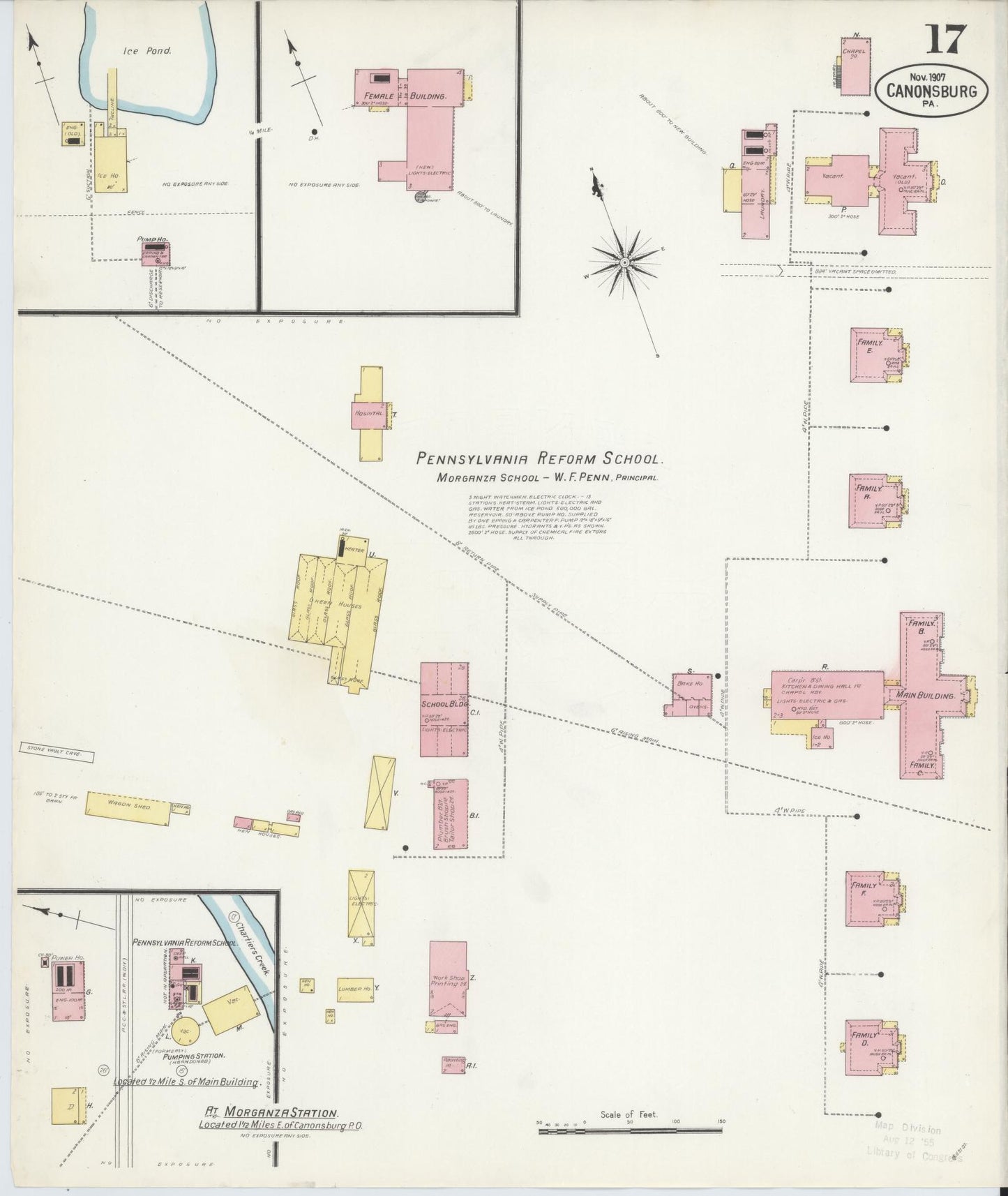 Sanborn Fire Insurance Map from Canonsburg, Washington County, Pennsylvania (1907), Sheet #0017 - Historic Sanborn Fire Insurance Map Print, vintage old map wall art, antique decor, genealogy gift, Pennsylvania Pennsylvania map