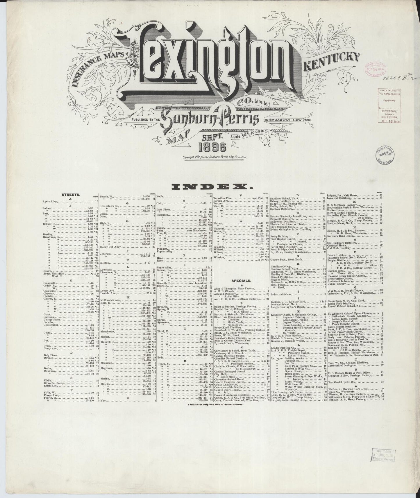 Sanborn Fire Insurance Map from Lexington, Fayette County, Kentucky (1896), Sheet #0001 - Historic Sanborn Fire Insurance Map Print, vintage old map wall art, antique decor, genealogy gift, Kentucky Kentucky map