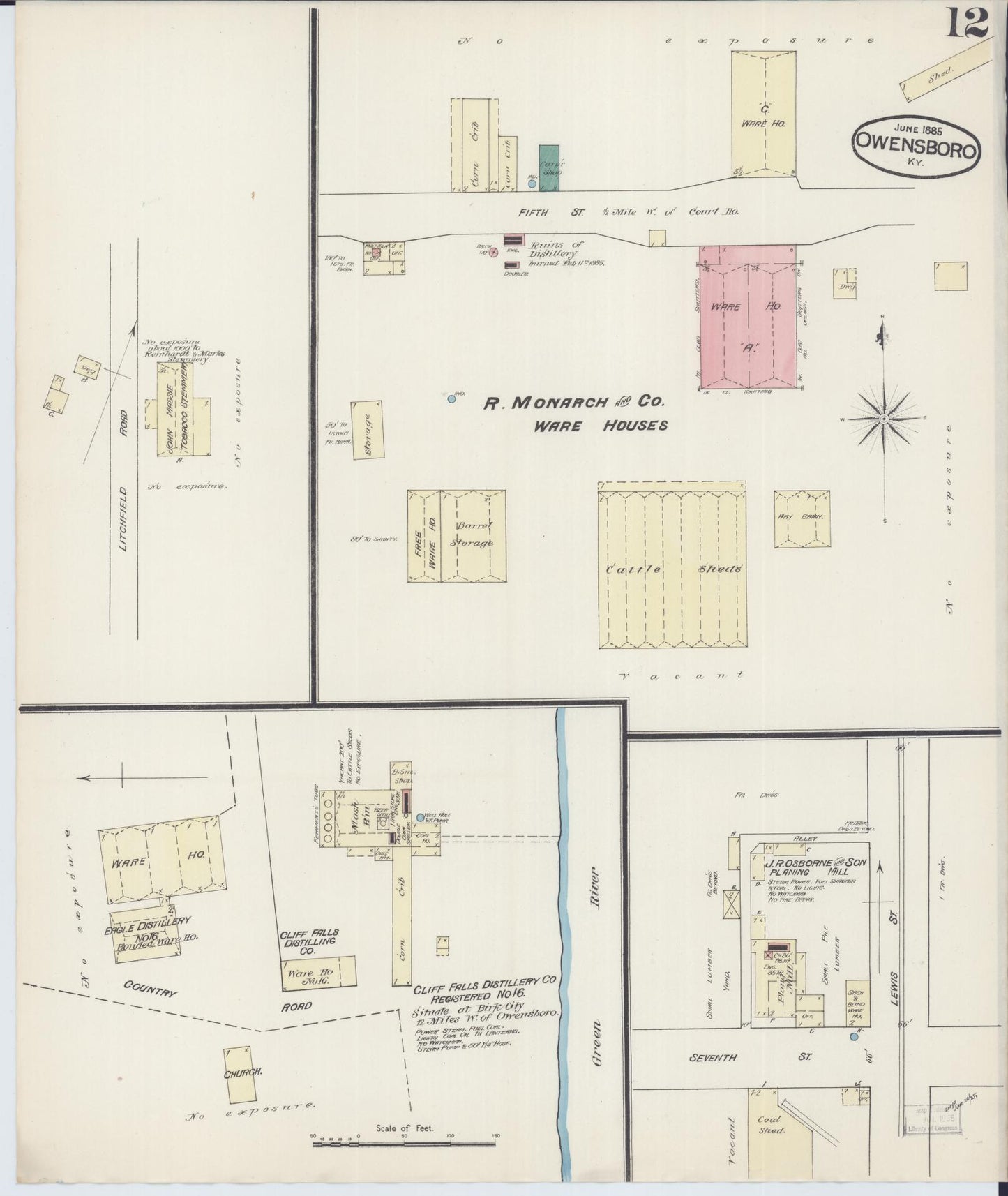 Sanborn Fire Insurance Map from Owensboro, Daviess County, Kentucky (1885), Sheet #0012 - Historic Sanborn Fire Insurance Map Print, vintage old map wall art, antique decor, genealogy gift, Kentucky Kentucky map