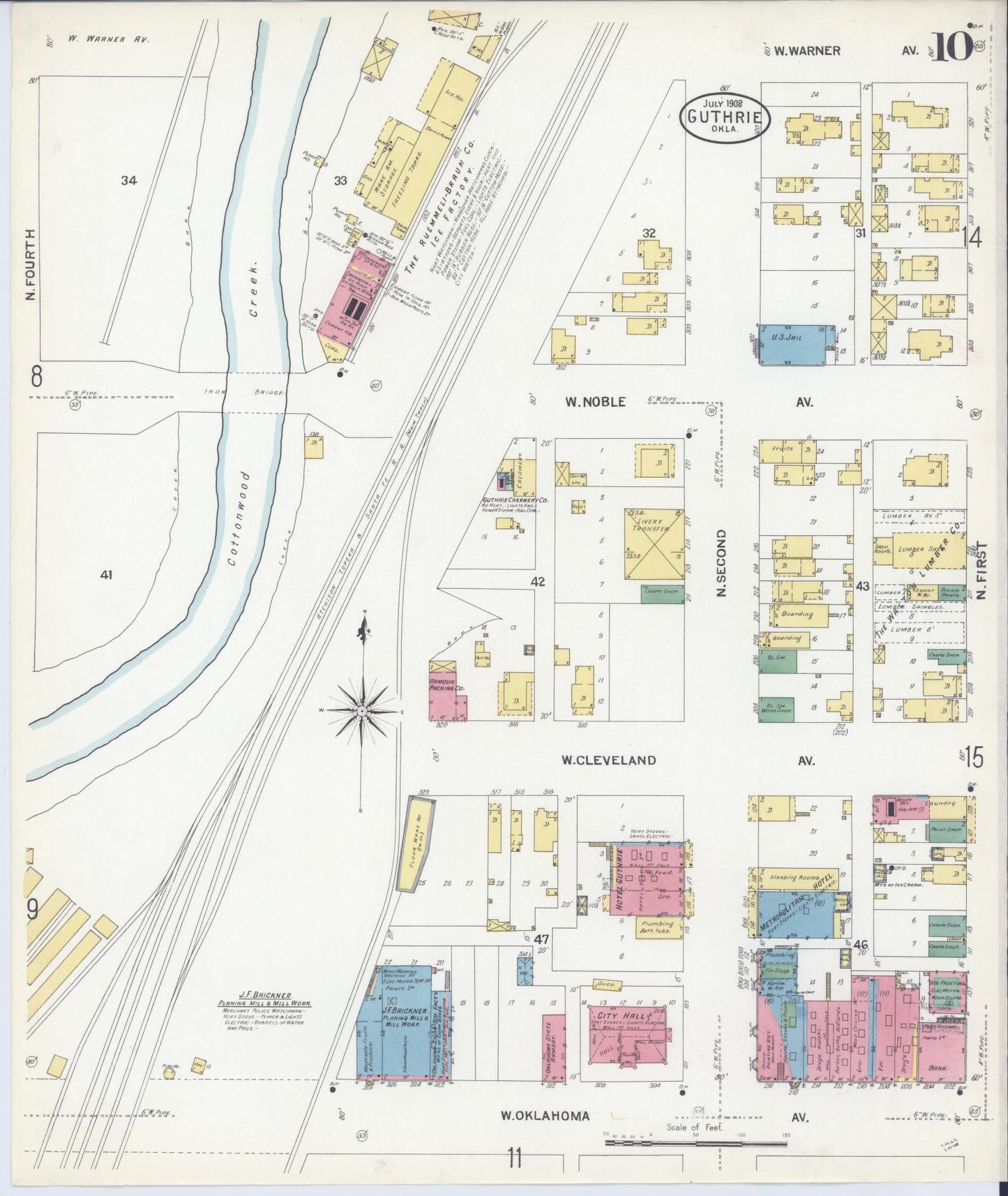 Sanborn Fire Insurance Map from Guthrie, Logan County, Oklahoma (1908), Sheet #0010 - Historic Sanborn Fire Insurance Map Print, vintage old map wall art, antique decor, genealogy gift, Oklahoma Oklahoma map
