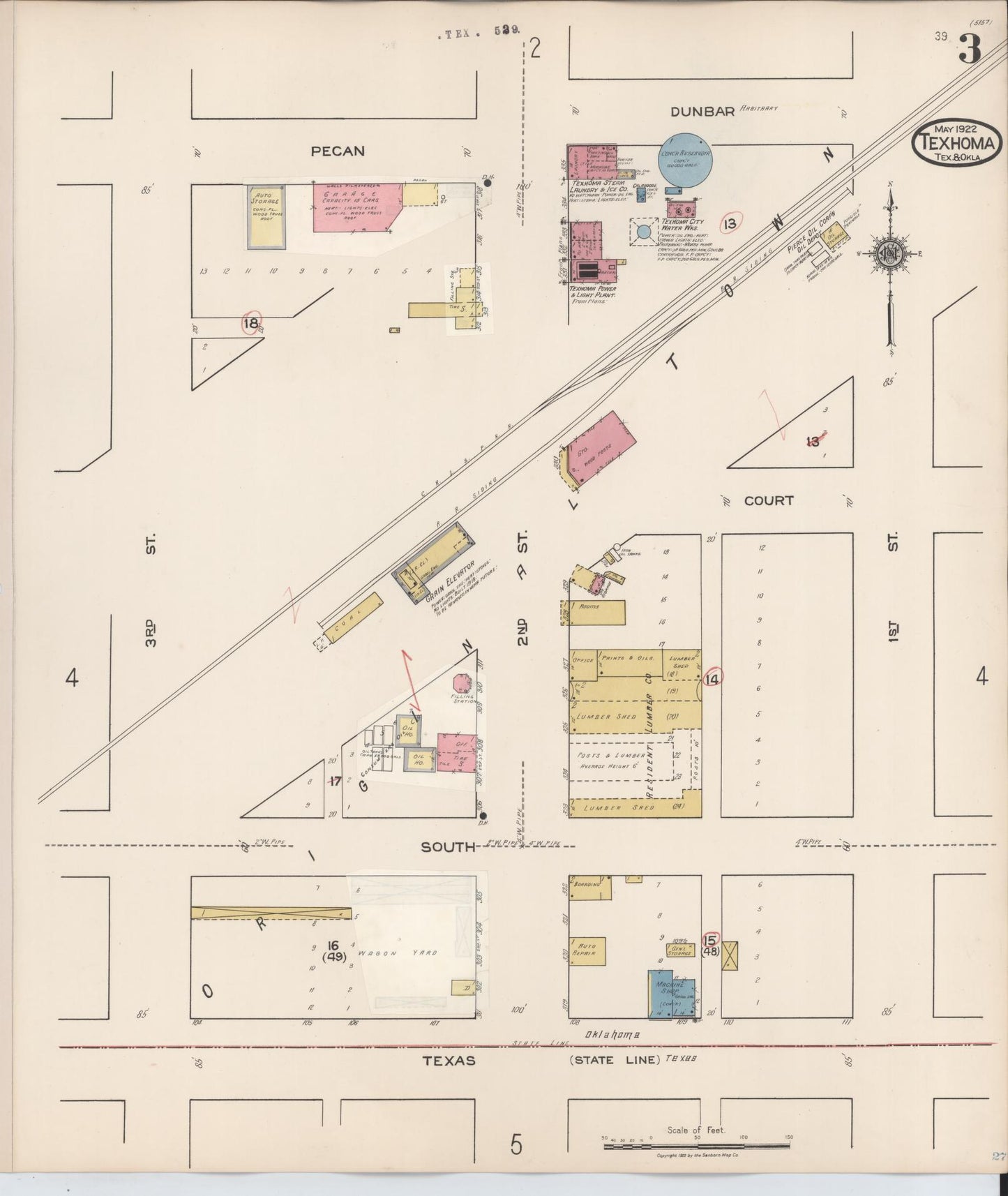 Sanborn Fire Insurance Map from Texhoma, Texas County, Oklahoma and Sherman County, Texas, Texas (1930), Sheet #0003 - Historic Sanborn Fire Insurance Map Print, vintage old map wall art, antique decor, genealogy gift, Oklahoma Oklahoma map