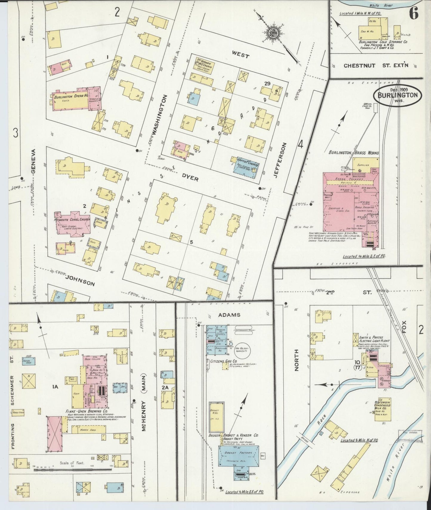 Sanborn Fire Insurance Map from Burlington, Racine County, Wisconsin (1909), Sheet #0006 - Complete Map Set gallery image, historic Sanborn map, vintage wall art, Wisconsin Wisconsin