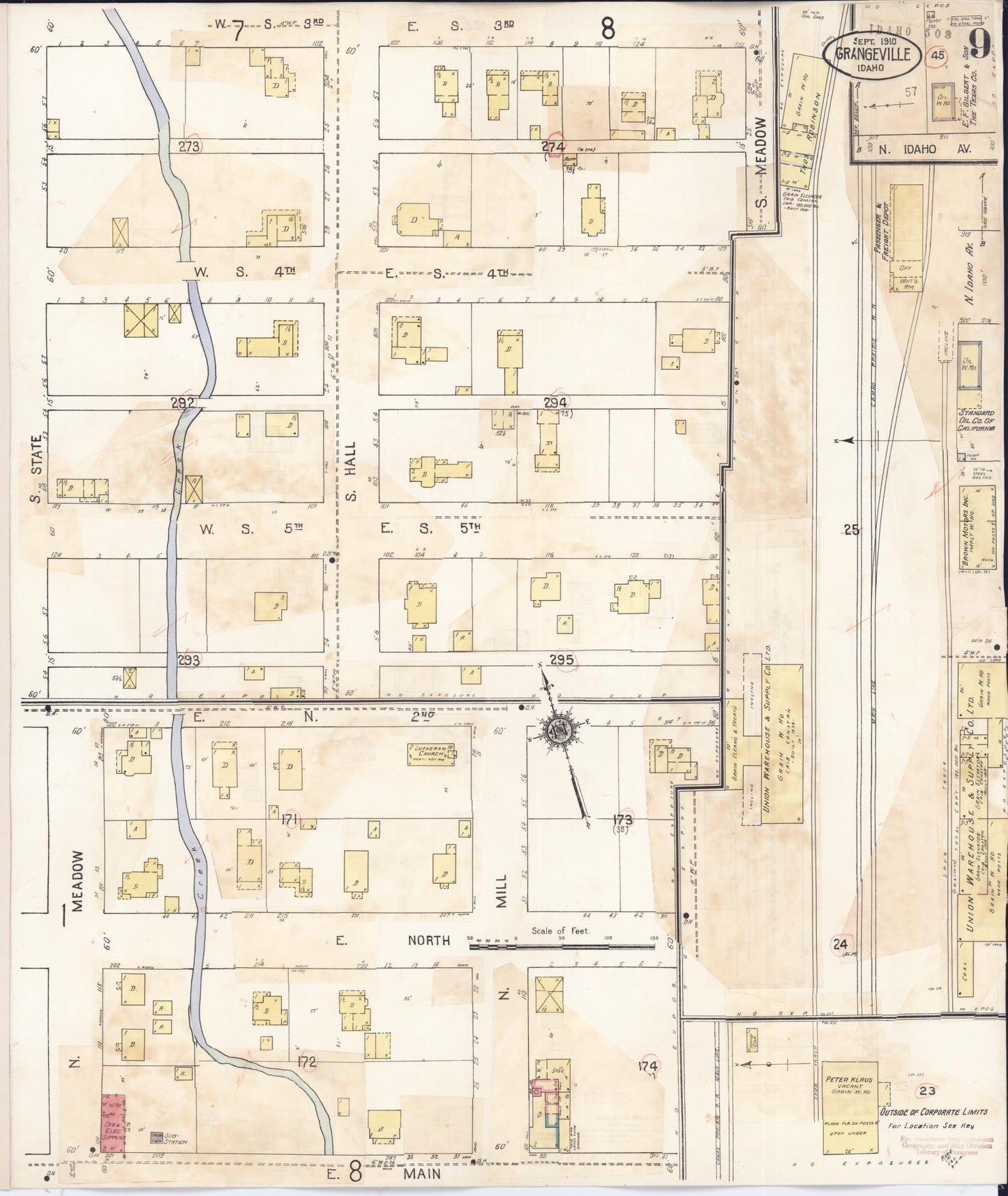 Sanborn Fire Insurance Map from Grangeville, Idaho County, Idaho (1941), Sheet #0009 - Historic Sanborn Fire Insurance Map Print, vintage old map wall art, antique decor, genealogy gift, Grangeville Idaho map