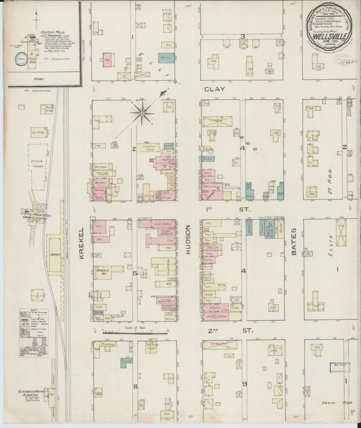 Sanborn Fire Insurance Map from Wellsville, Montgomery County, Missouri (1886), Sheet #0001 - Historic Sanborn Fire Insurance Map Print, vintage old map wall art, antique decor, genealogy gift, Missouri Missouri map