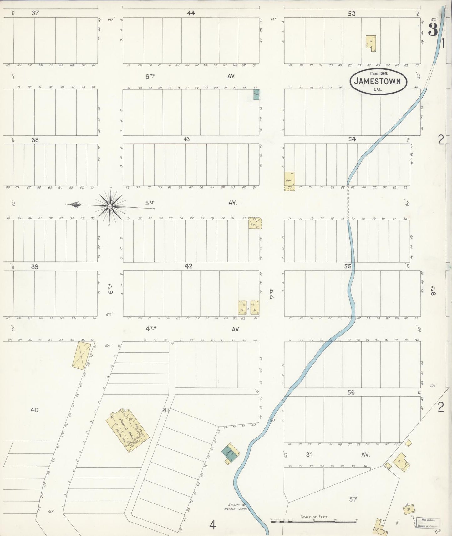 Sanborn Fire Insurance Map from Jamestown, Tuolumne County, California (1898), Sheet #0003 - Historic Sanborn Fire Insurance Map Print, vintage old map wall art, antique decor, genealogy gift, California California map