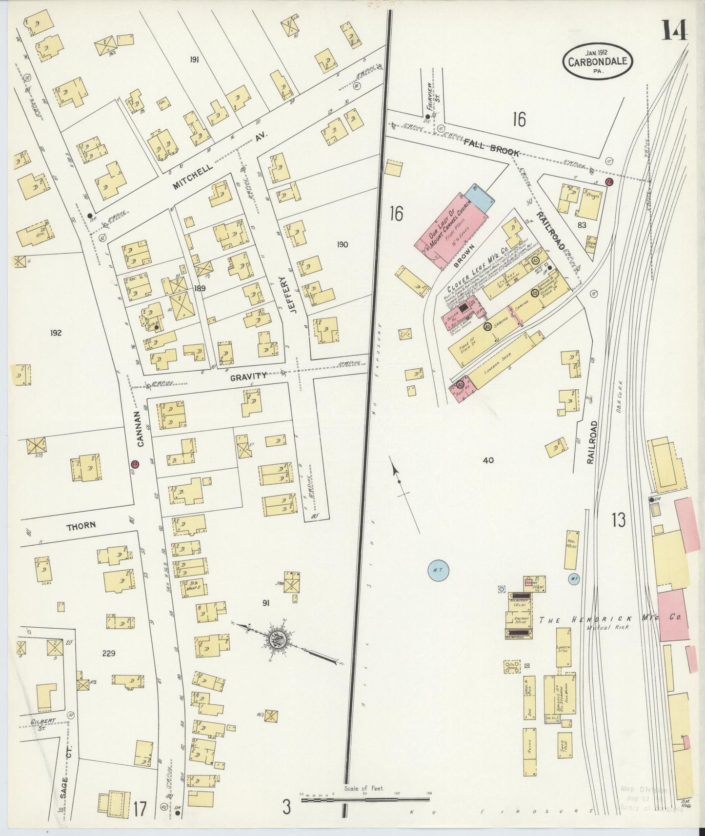 Sanborn Fire Insurance Map from Carbondale, Lackawanna County, Pennsylvania (1912), Sheet #0014 - Historic Sanborn Fire Insurance Map Print, vintage old map wall art, antique decor, genealogy gift, Pennsylvania Pennsylvania map