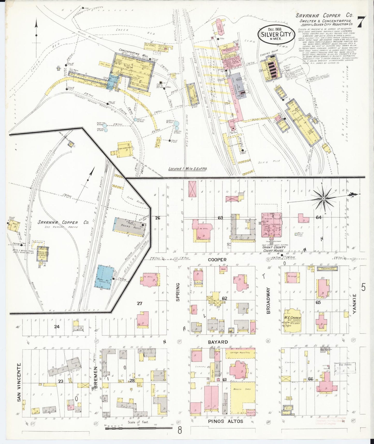 Sanborn Fire Insurance Map from Silver City, Grant County, New Mexico (1908), Sheet #0007 - Historic Sanborn Fire Insurance Map Print, vintage old map wall art, antique decor, genealogy gift, New Mexico New Mexico map