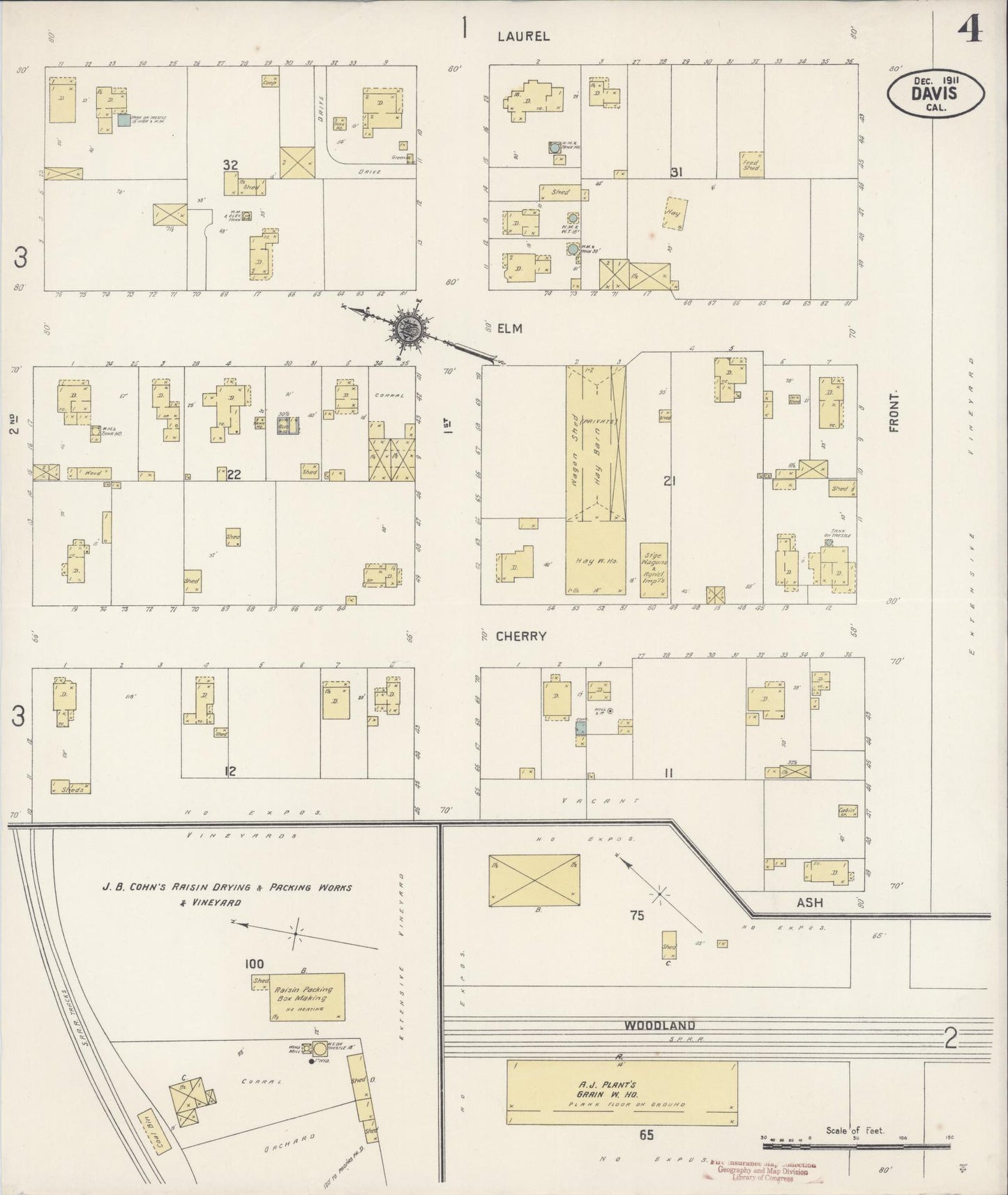Sanborn Fire Insurance Map from Davis, Yolo County, California (1911), Sheet #0004 - Historic Sanborn Fire Insurance Map Print, vintage old map wall art, antique decor, genealogy gift, California California map