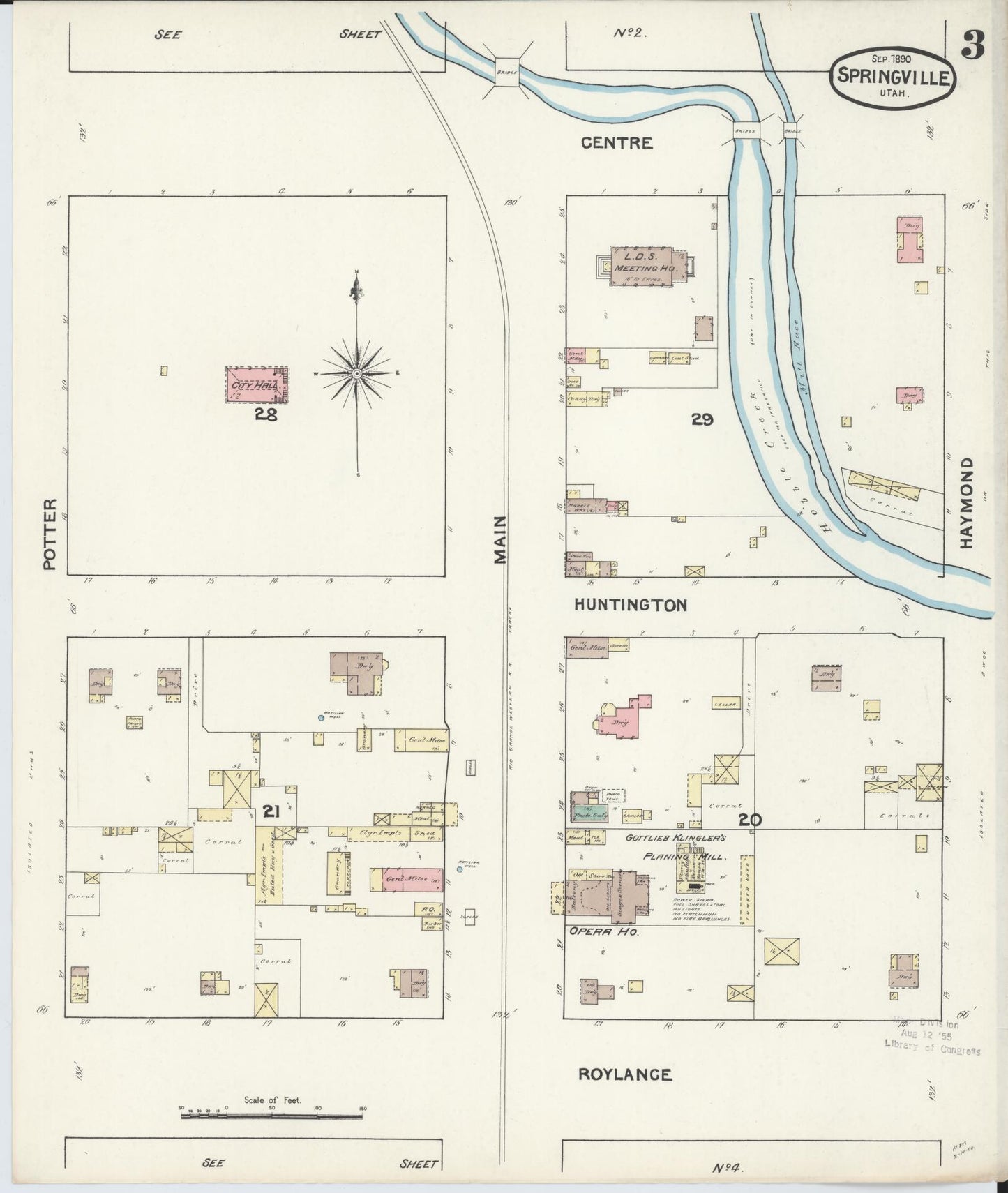 Sanborn Fire Insurance Map from Springville, Utah County, Utah (1890), Sheet #0003 - Historic Sanborn Fire Insurance Map Print, vintage old map wall art, antique decor, genealogy gift, Springville Utah map