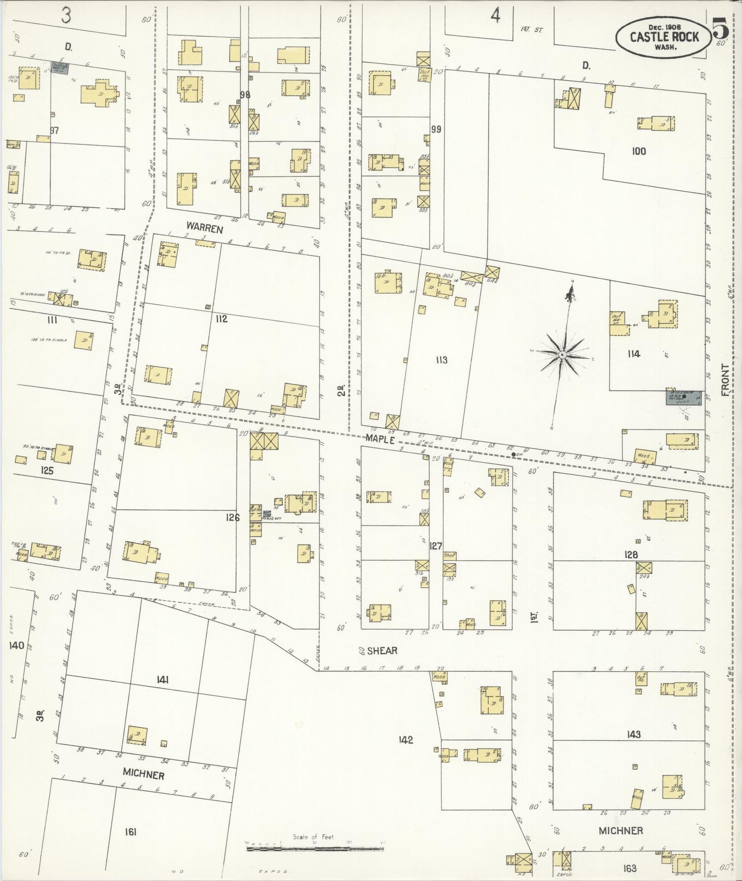 Sanborn Fire Insurance Map from Castle Rock, Cowlitz County, Washington (1908), Sheet #0005 - Complete Map Set gallery image, historic Sanborn map, vintage wall art, Washington Washington