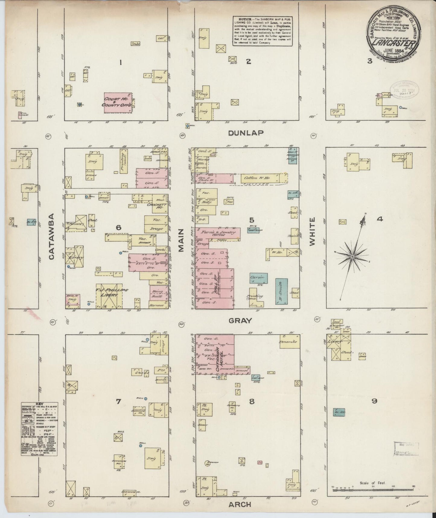 Sanborn Fire Insurance Map from Lancaster, Lancaster County, South Carolina (1884), Sheet #0001 - Historic Sanborn Fire Insurance Map Print, vintage old map wall art, antique decor, genealogy gift, South Carolina South Carolina map