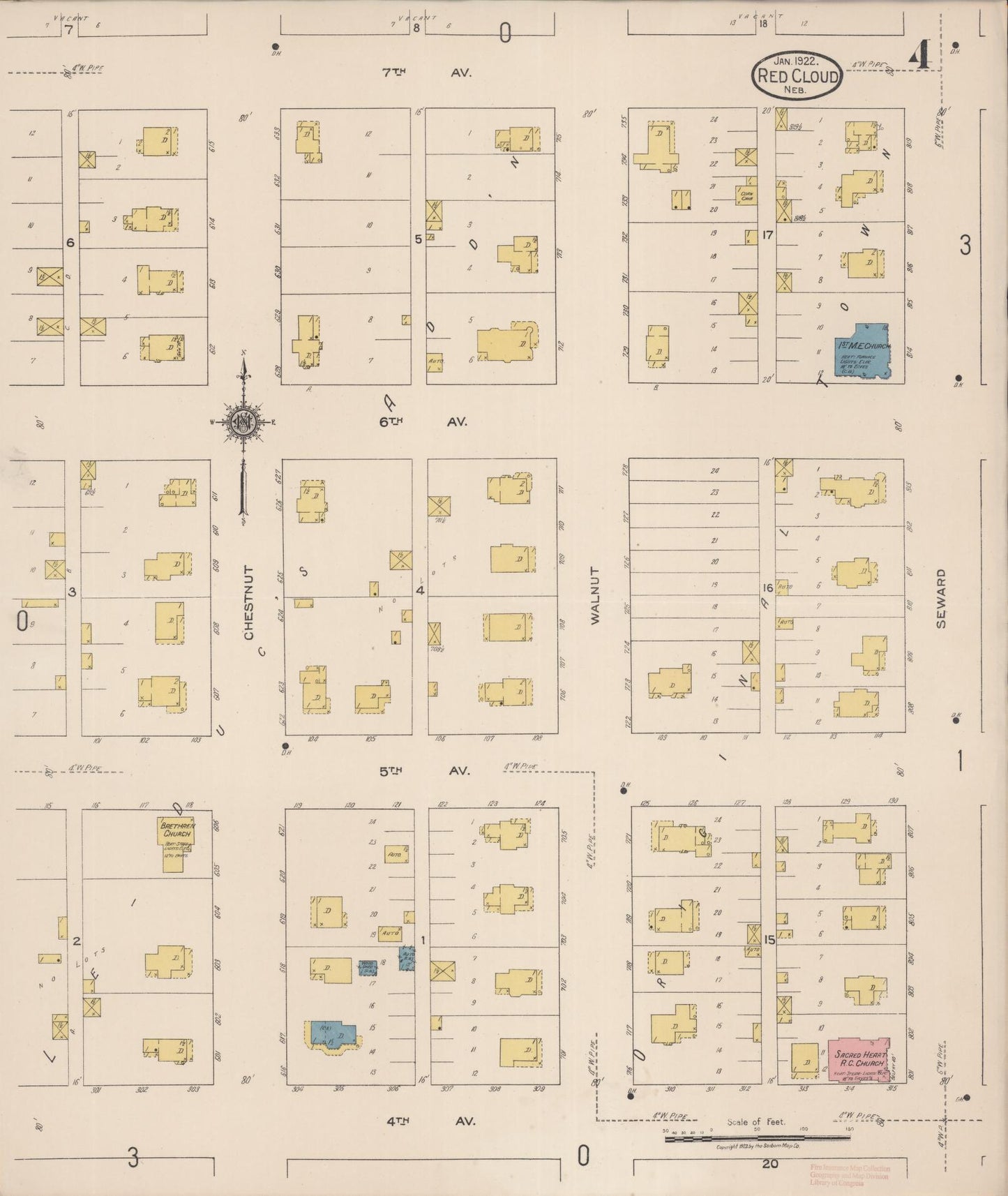 Sanborn Fire Insurance Map from Red Cloud, Webster County, Nebraska (1922), Sheet #0004 - Complete Map Set gallery image, historic Sanborn map, vintage wall art, Nebraska Nebraska