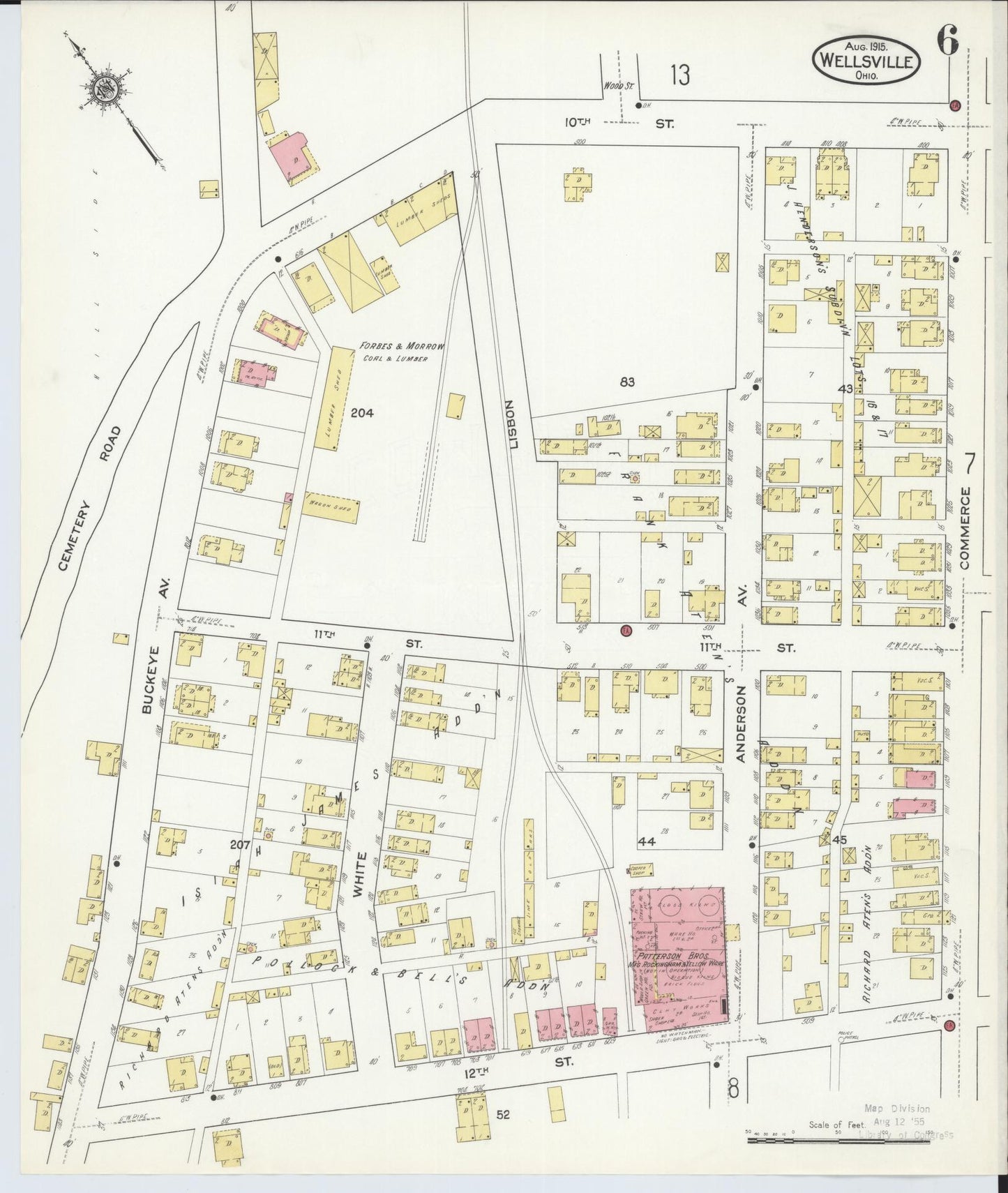 Sanborn Fire Insurance Map from Wellsville, Columbiana County, Ohio (1915), Sheet #0006 - Historic Sanborn Fire Insurance Map Print, vintage old map wall art, antique decor, genealogy gift, Ohio Ohio map