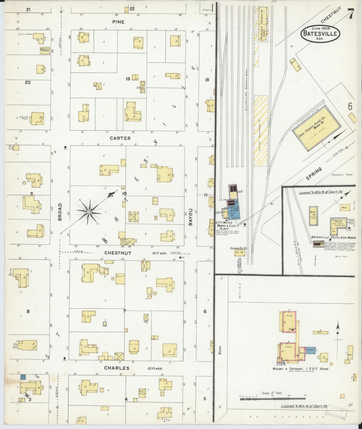 Sanborn Fire Insurance Map from Batesville, Independence County, Arkansas (1908), Sheet #0007 - Complete Map Set gallery image, historic Sanborn map, vintage wall art, Arkansas Arkansas