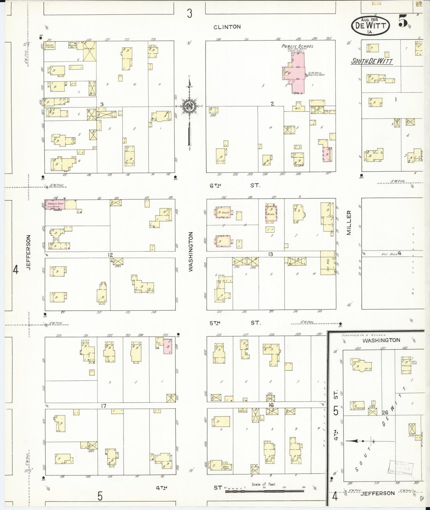 Sanborn Fire Insurance Map from De Witt, Clinton County, Iowa (1914), Sheet #0005 - Historic Sanborn Fire Insurance Map Print, vintage old map wall art