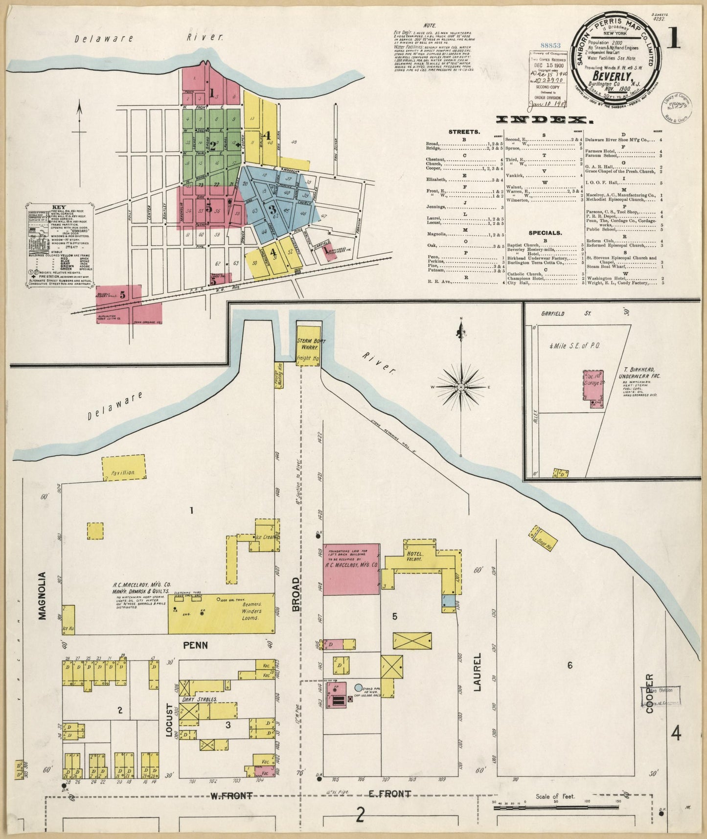 Sanborn Fire Insurance Map from Beverly, Burlington County, New Jersey. (1900) – Historic Sanborn Fire Insurance Map Print