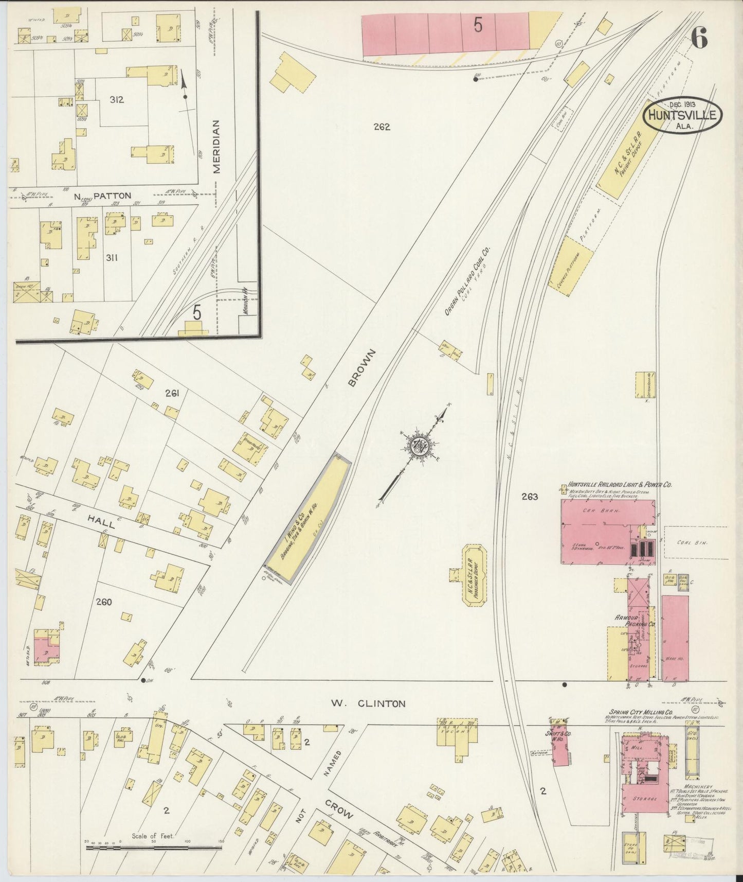 Sanborn Fire Insurance Map from Huntsville, Madison County, Alabama (1913), Sheet #0006 - Historic Sanborn Fire Insurance Map Print, vintage old map wall art, antique decor, genealogy gift, Alabama Alabama map