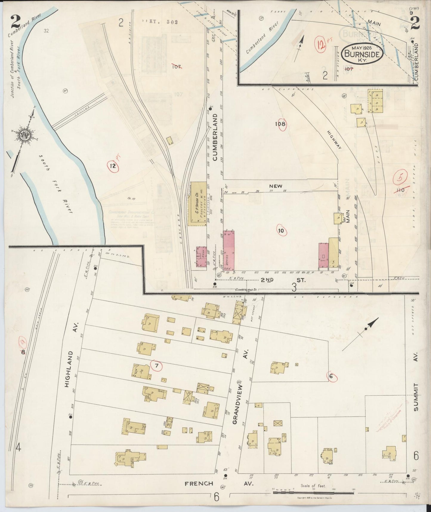 Sanborn Fire Insurance Map from Burnside, Pulaski County, Kentucky (1940), Sheet #0002 - Historic Sanborn Fire Insurance Map Print, vintage old map wall art, antique decor, genealogy gift, Kentucky Kentucky map