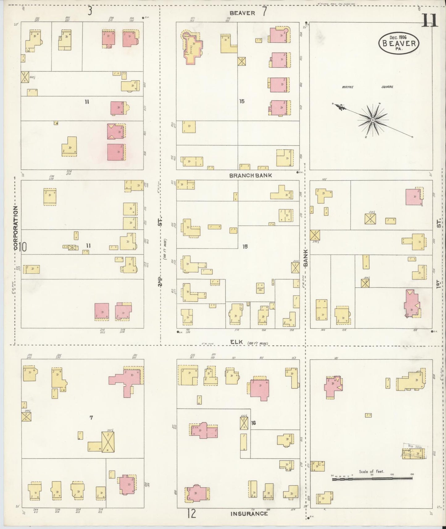Sanborn Fire Insurance Map from Beaver, Beaver County, Pennsylvania (1906), Sheet #0011 - Historic Sanborn Fire Insurance Map Print, vintage old map wall art, antique decor, genealogy gift, Pennsylvania Pennsylvania map