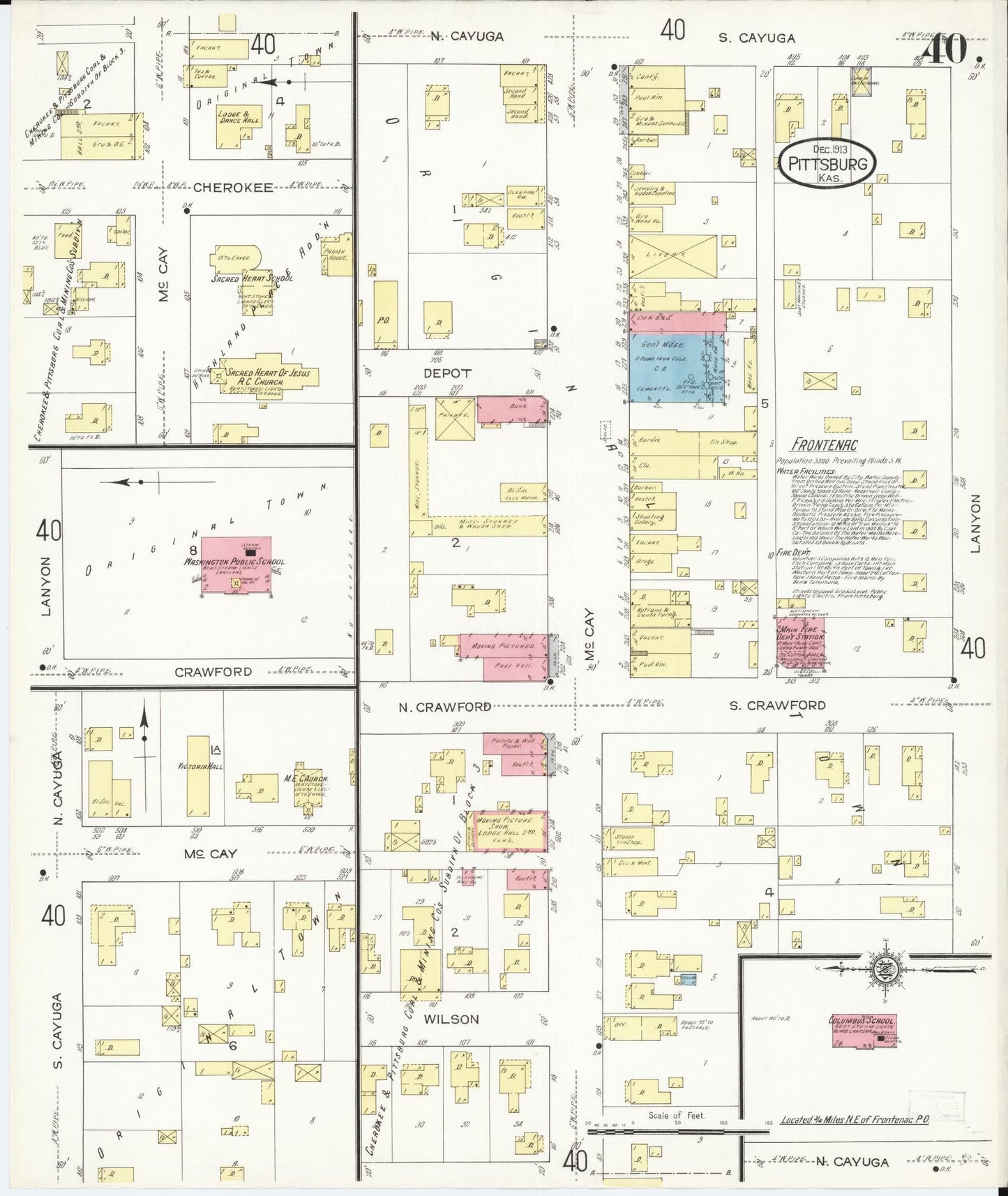 Sanborn Fire Insurance Map from Pittsburg, Crawford County, Kansas (1913), Sheet #0040 - Historic Sanborn Fire Insurance Map Print, vintage old map wall art, antique decor, genealogy gift, Kansas Kansas map